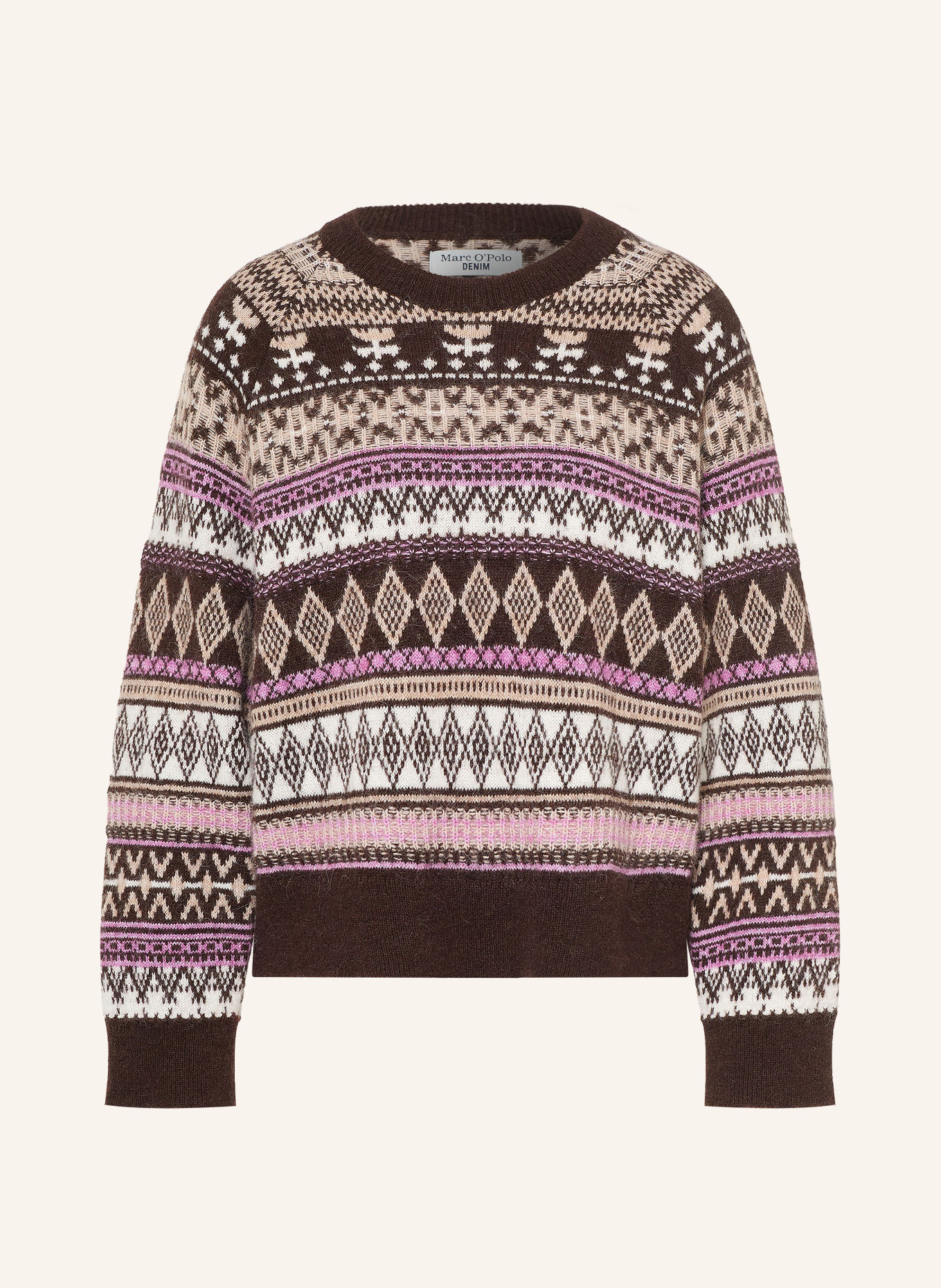 Marc O'Polo DENIM Alpaca Sweater: CREAM / DARK BROWN / LIGHT PURPLE
