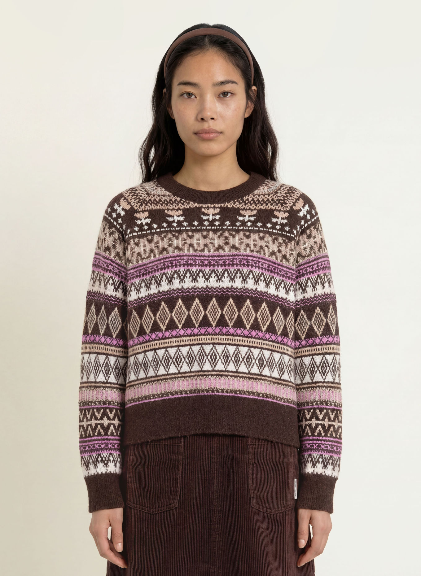 Marc O'Polo DENIM Alpaca Sweater: CREAM / DARK BROWN / LIGHT PURPLE
