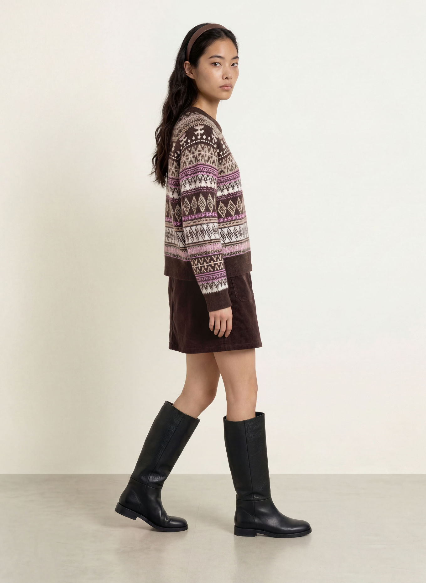 Marc O'Polo DENIM Alpaca Sweater: CREAM / DARK BROWN / LIGHT PURPLE