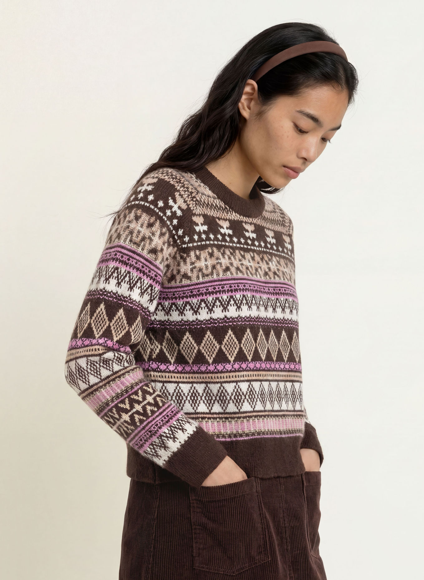 Marc O'Polo DENIM Alpaca Sweater: CREAM / DARK BROWN / LIGHT PURPLE