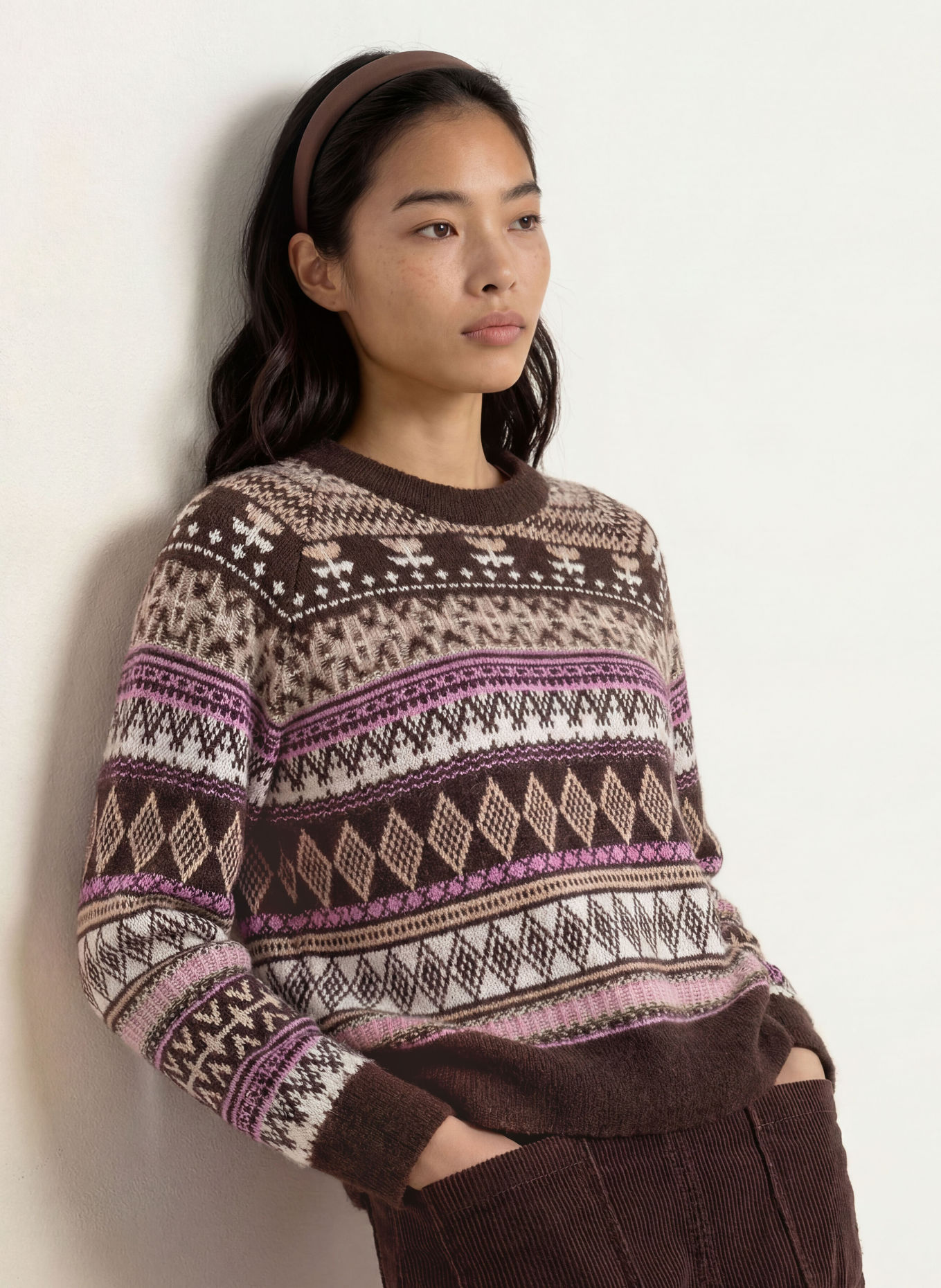 Marc O'Polo DENIM Alpaca Sweater: CREAM / DARK BROWN / LIGHT PURPLE