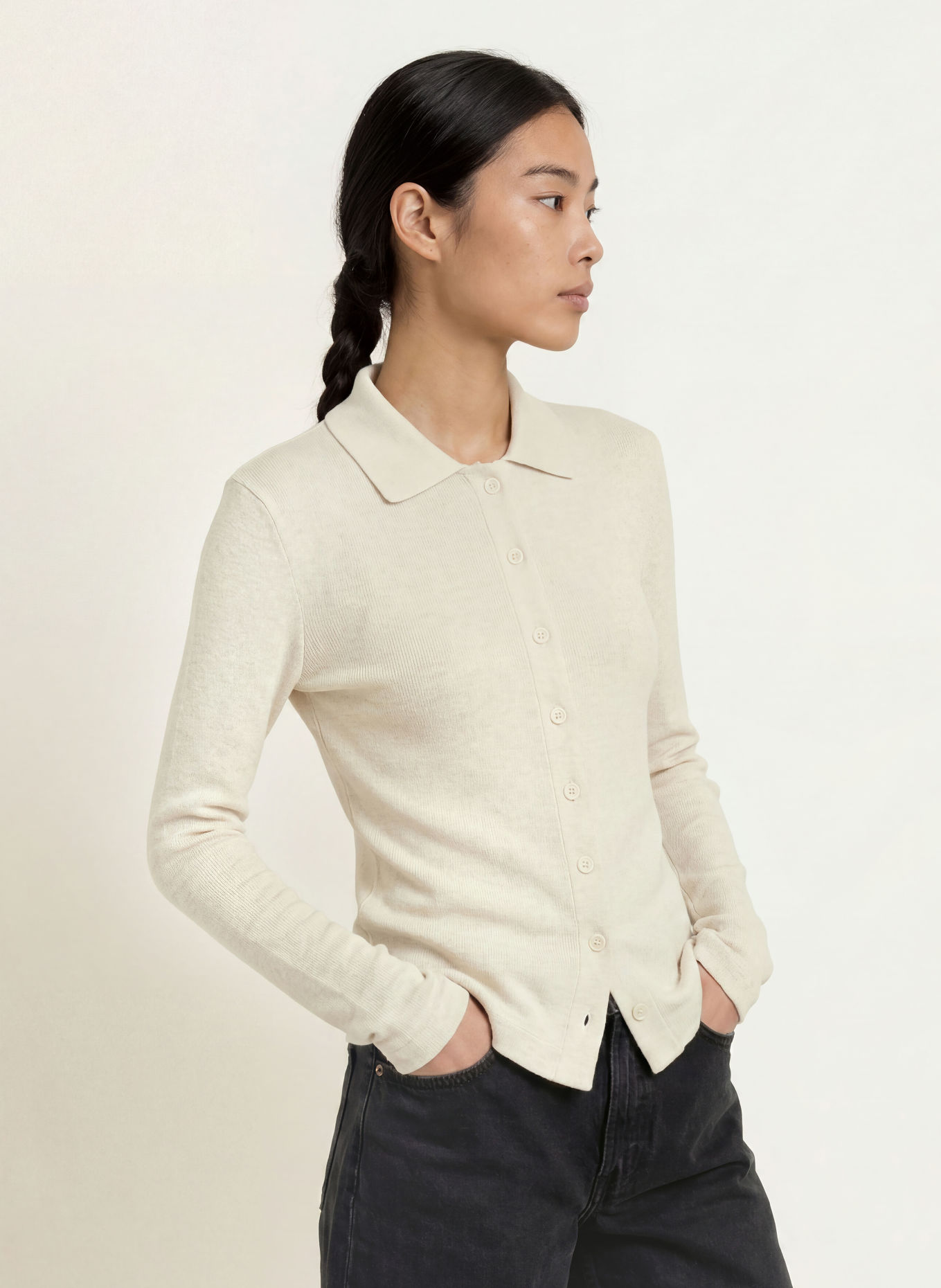 Marc O'Polo DENIM Hemdbluse aus Jersey: ECRU
