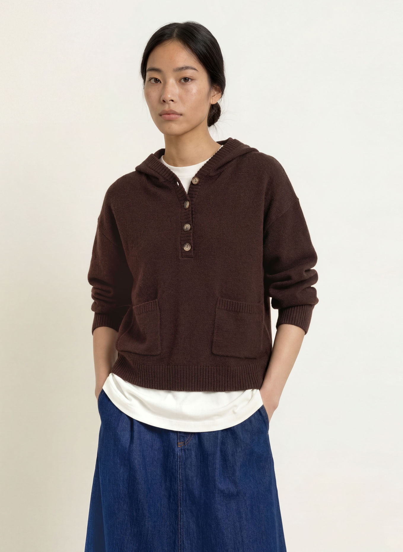 Marc O'Polo DENIM Strickhoodie: DUNKELROT