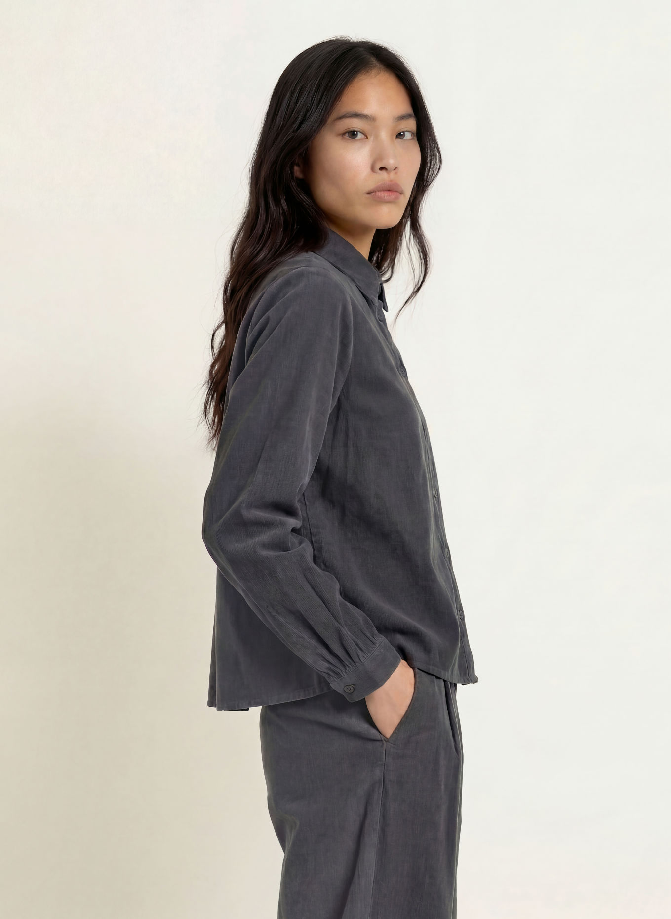 Marc O'Polo DENIM Hemdbluse aus Cord: GRAU