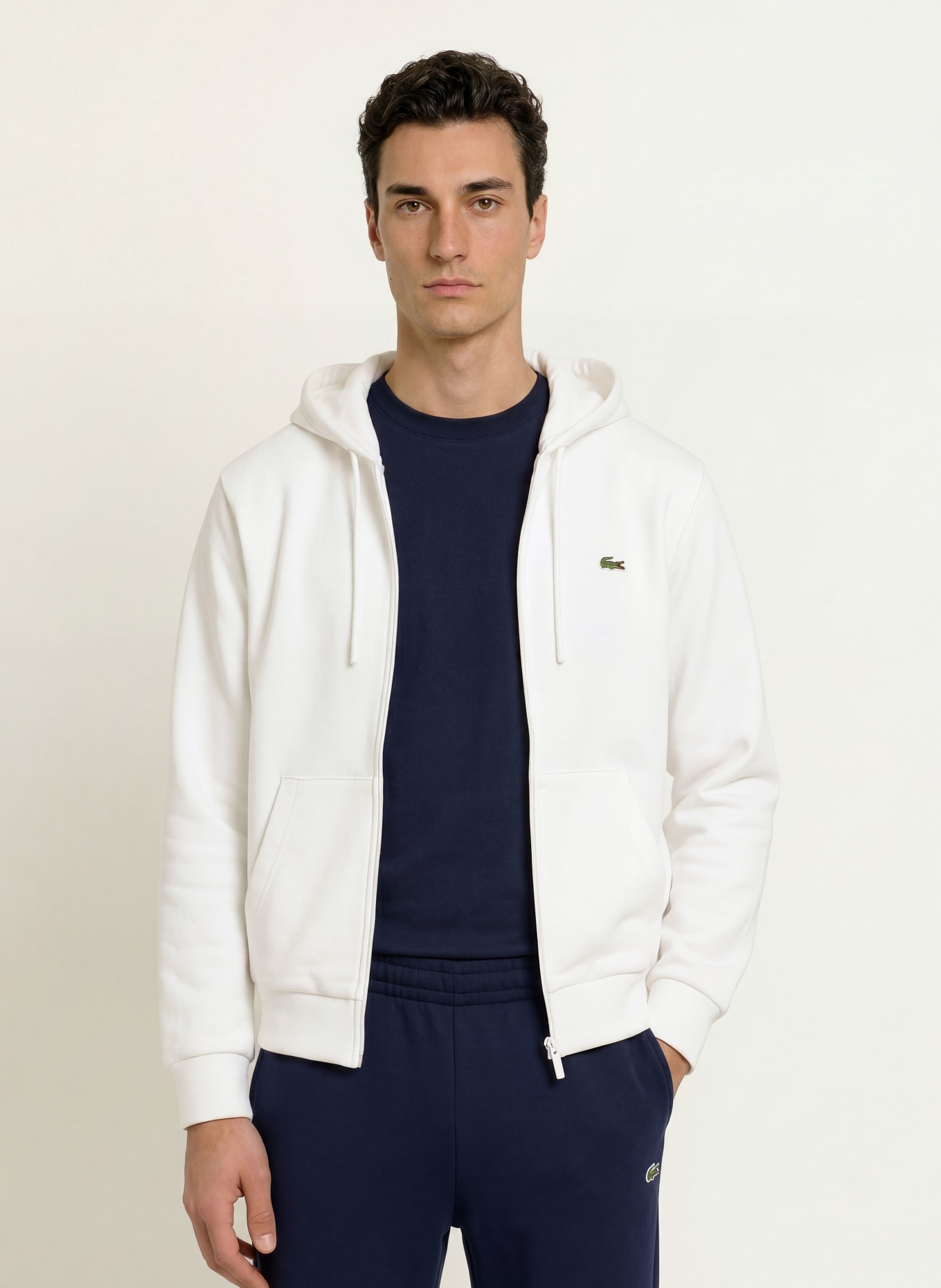 LACOSTE Zip-up sweatshirt: WHITE