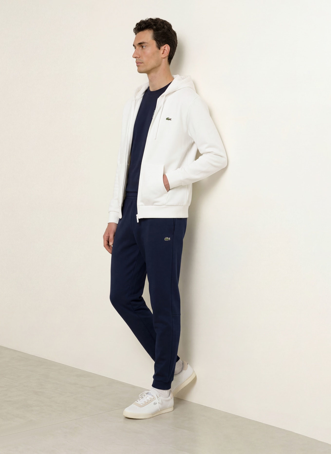 LACOSTE Zip-up sweatshirt: WHITE