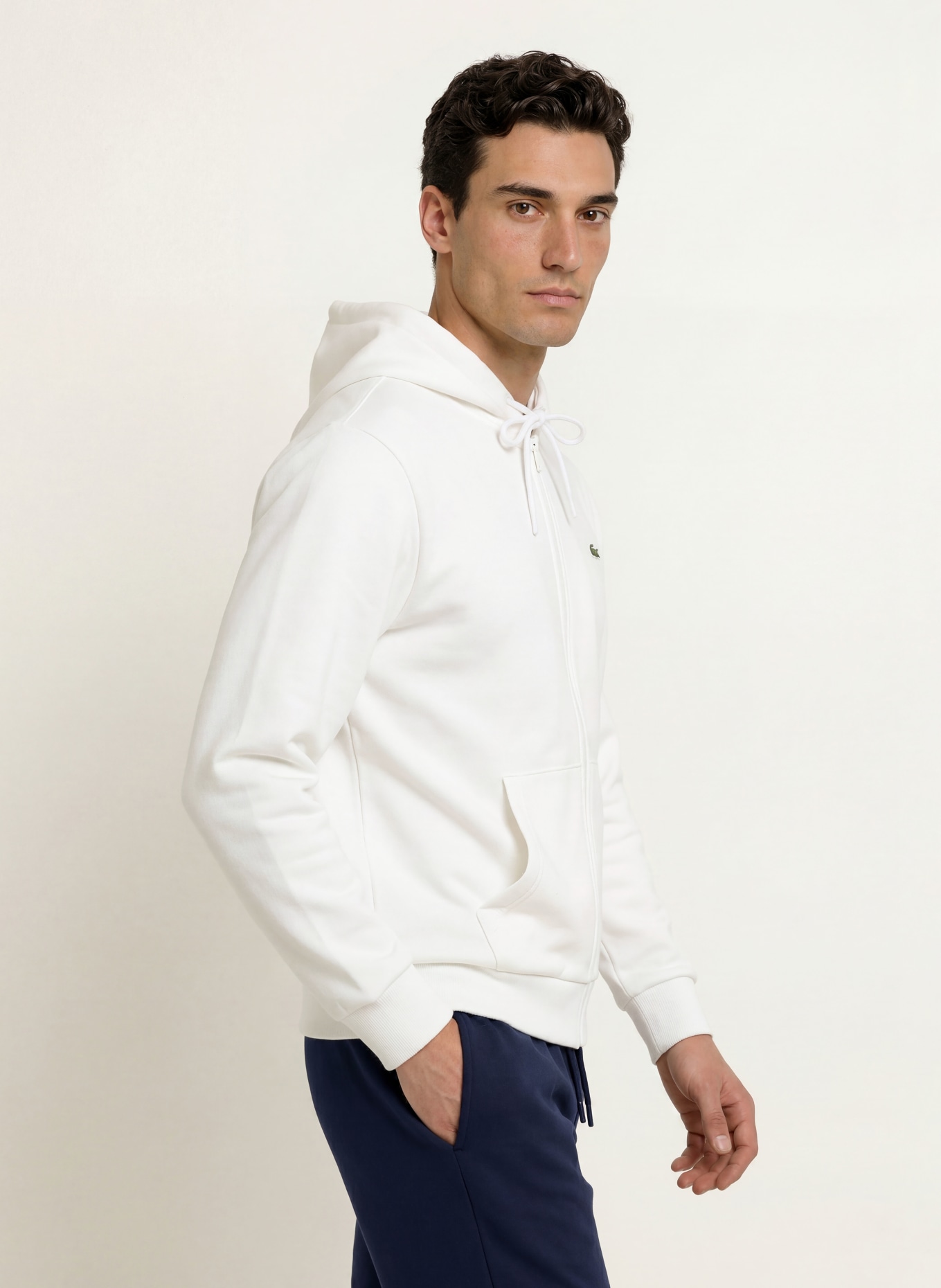 LACOSTE Zip-up sweatshirt: WHITE