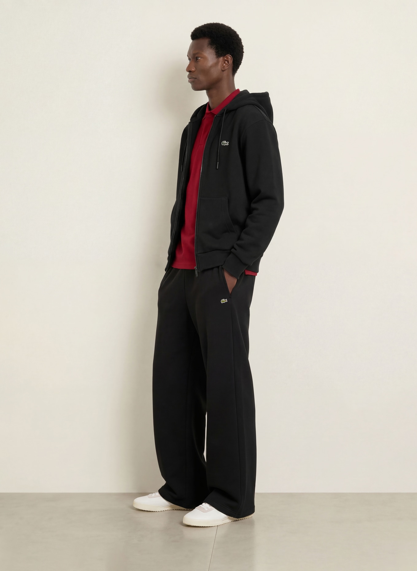 LACOSTE Zip-up sweatshirt: BLACK