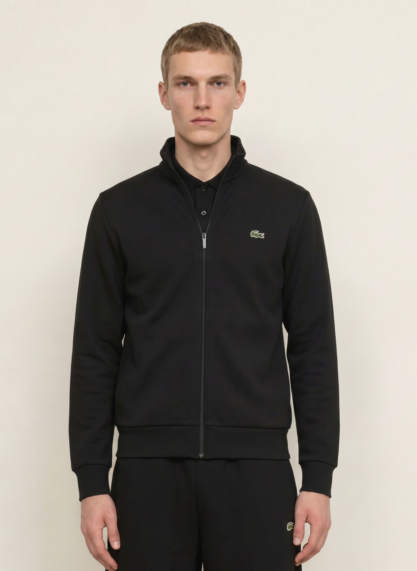 LACOSTE Zip-up sweatshirt: BLACK