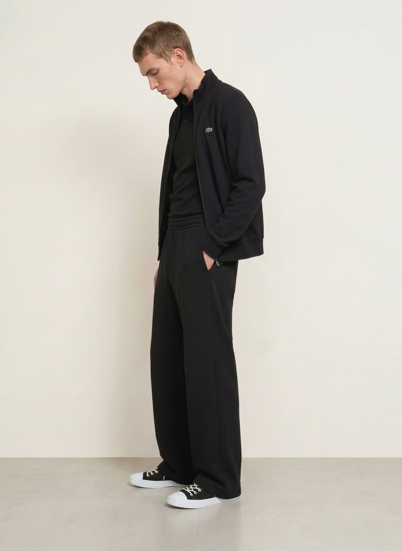 LACOSTE Zip-up sweatshirt: BLACK