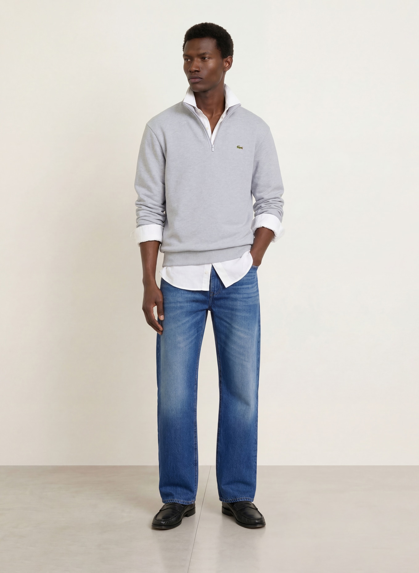 LACOSTE Half-zip sweatshirt: LIGHT GRAY