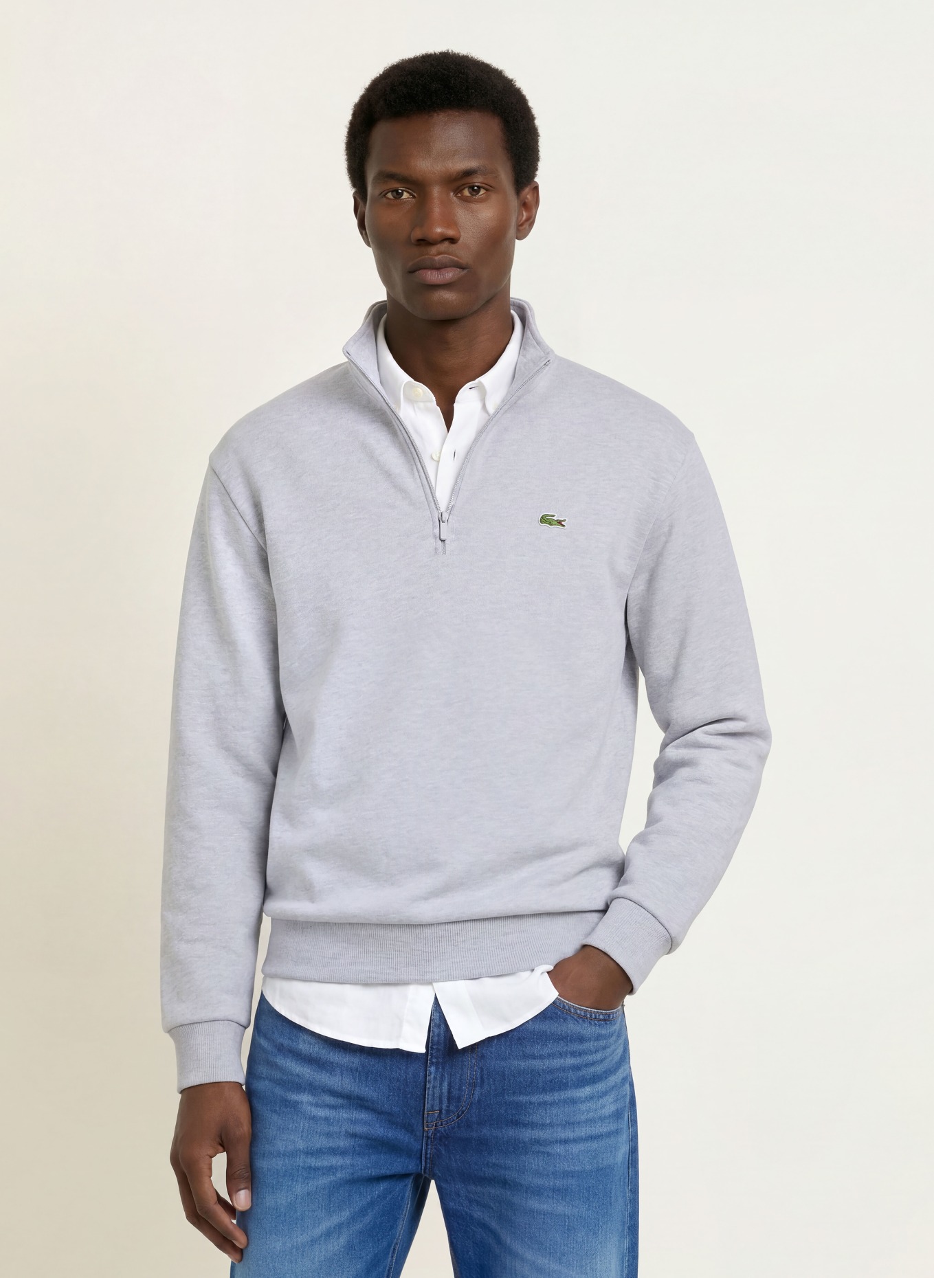 LACOSTE Half-zip sweatshirt: LIGHT GRAY