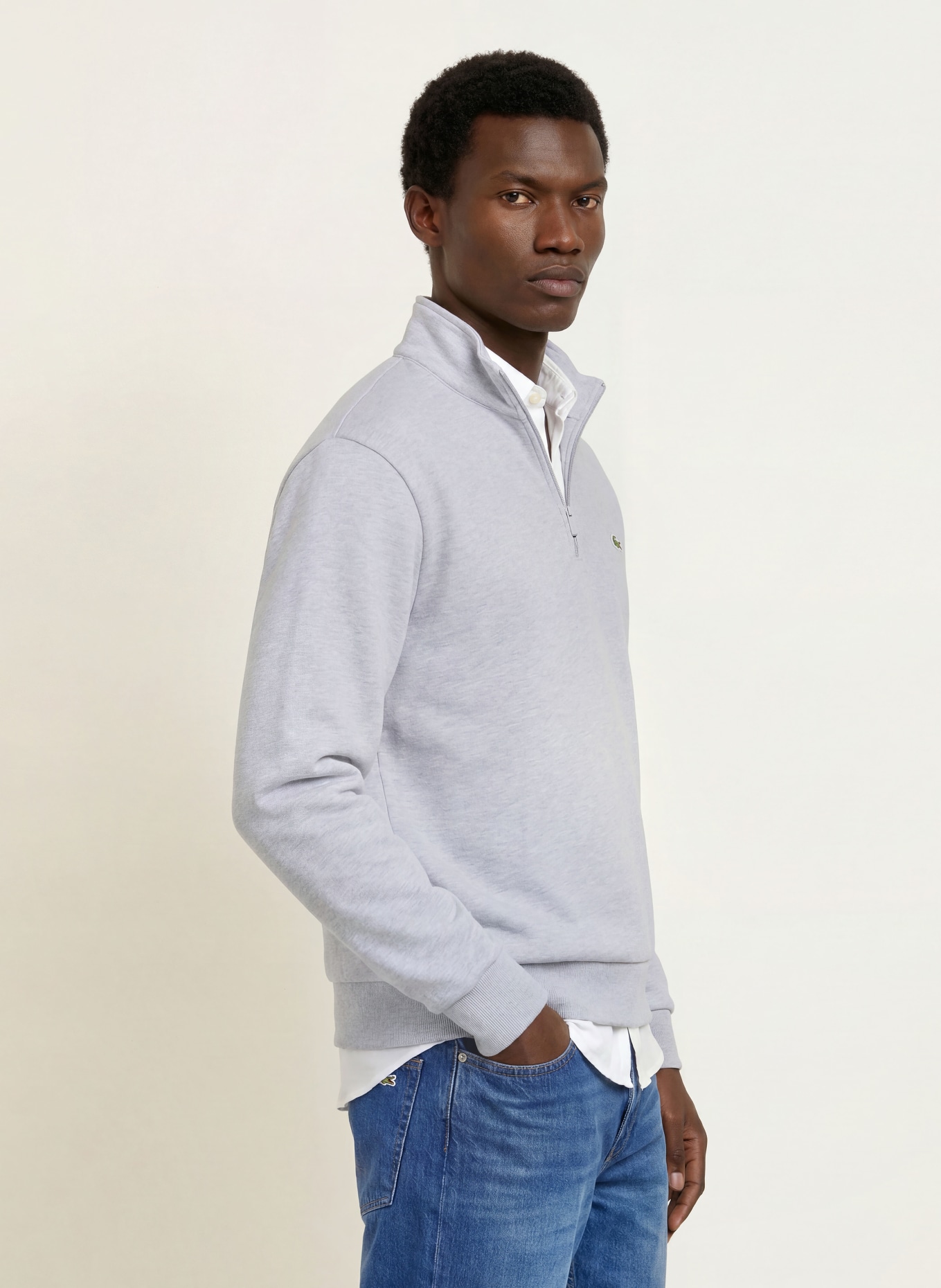 LACOSTE Half-zip sweatshirt: LIGHT GRAY