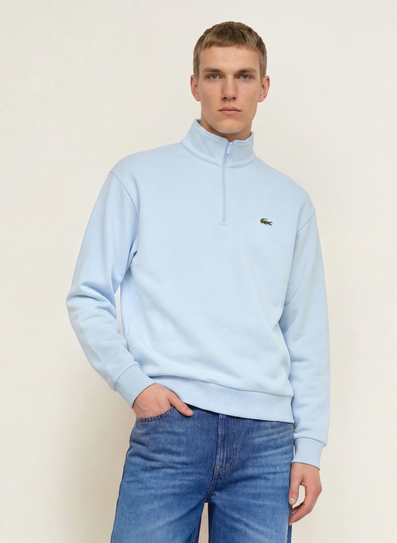 LACOSTE Sweater met halve rits: LICHTBLAUW