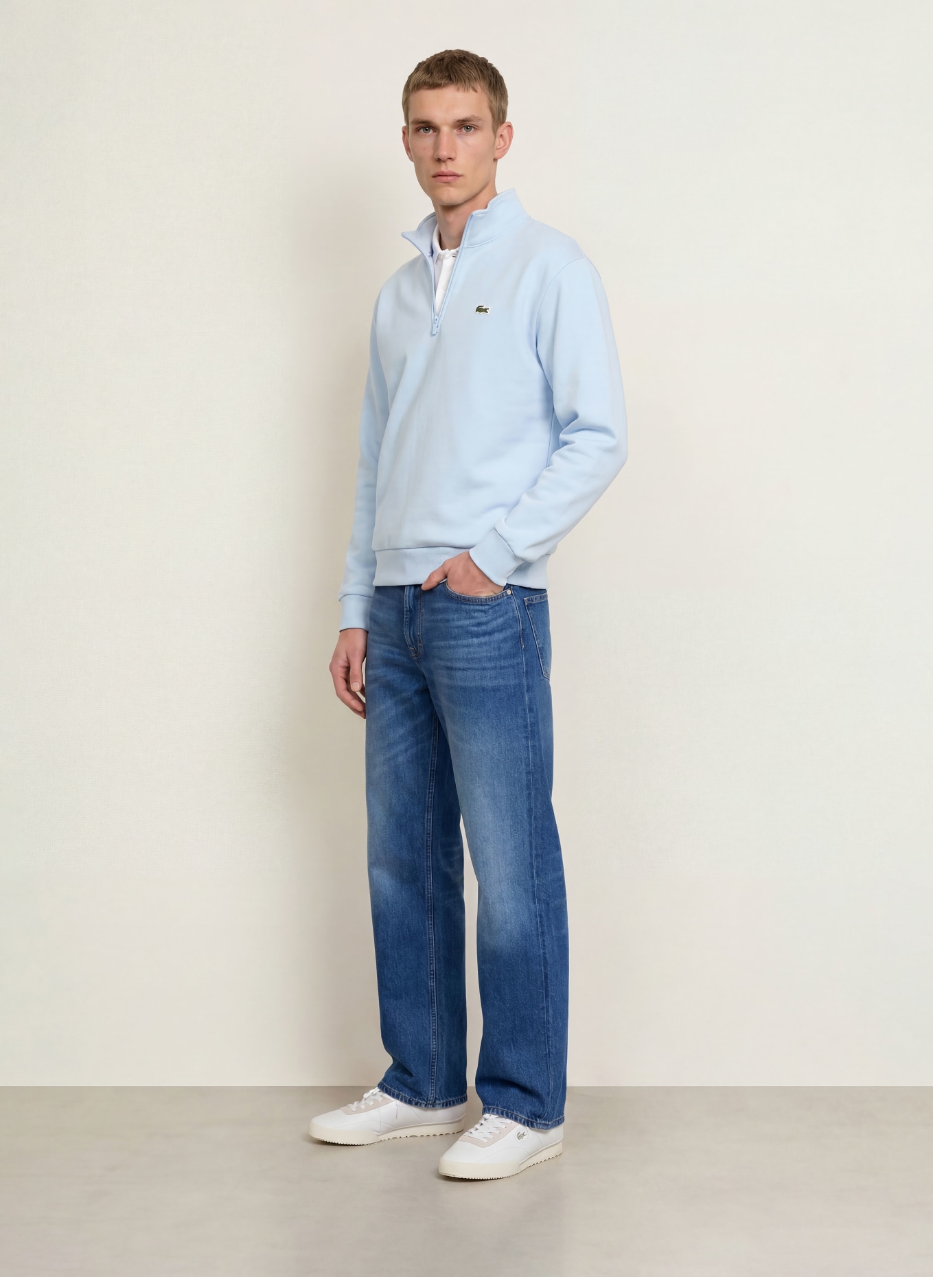 LACOSTE Sweater met halve rits: LICHTBLAUW