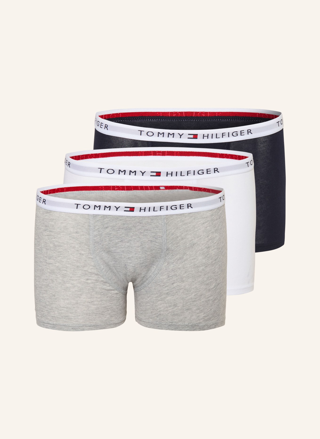 TOMMY HILFIGER Lot de 3 caleçons: GRIS CLAIR / BLEU FONCÉ / BLANC
