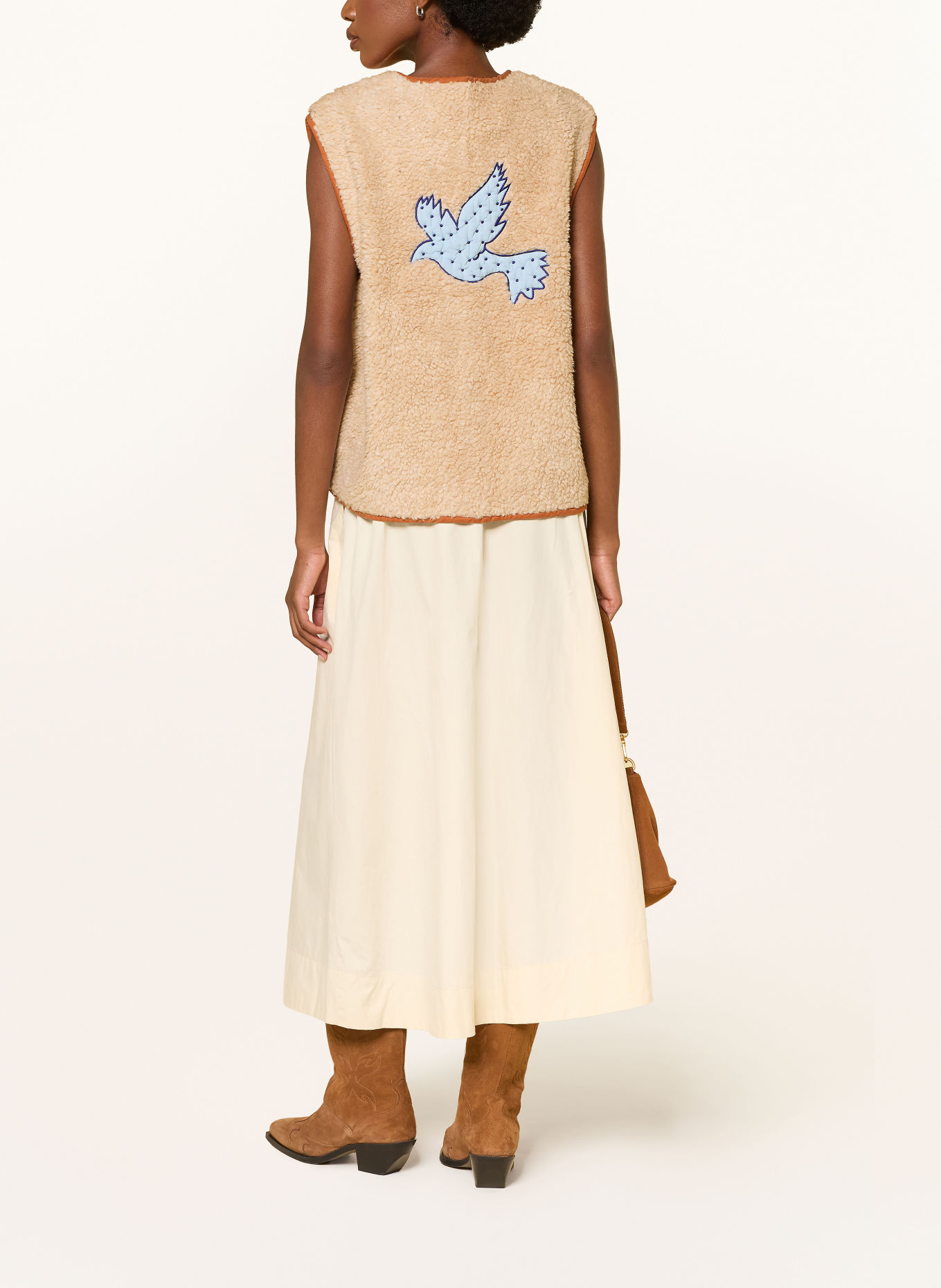 lollys laundry JACELL Faux Fur Vest: BEIGE / BROWN / LIGHT BLUE