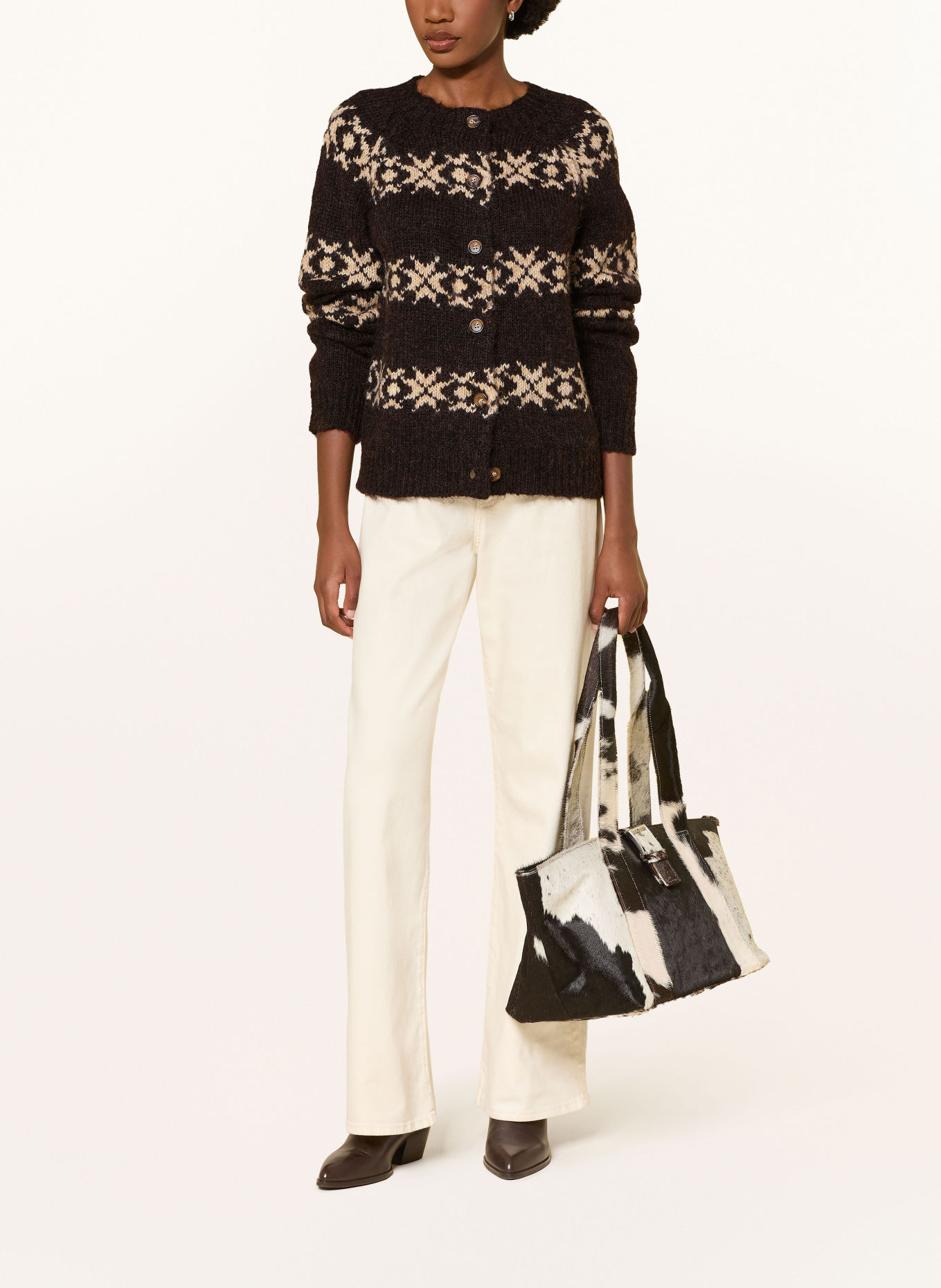 lollys laundry PADOVALL Cardigan: DARK BROWN / BEIGE