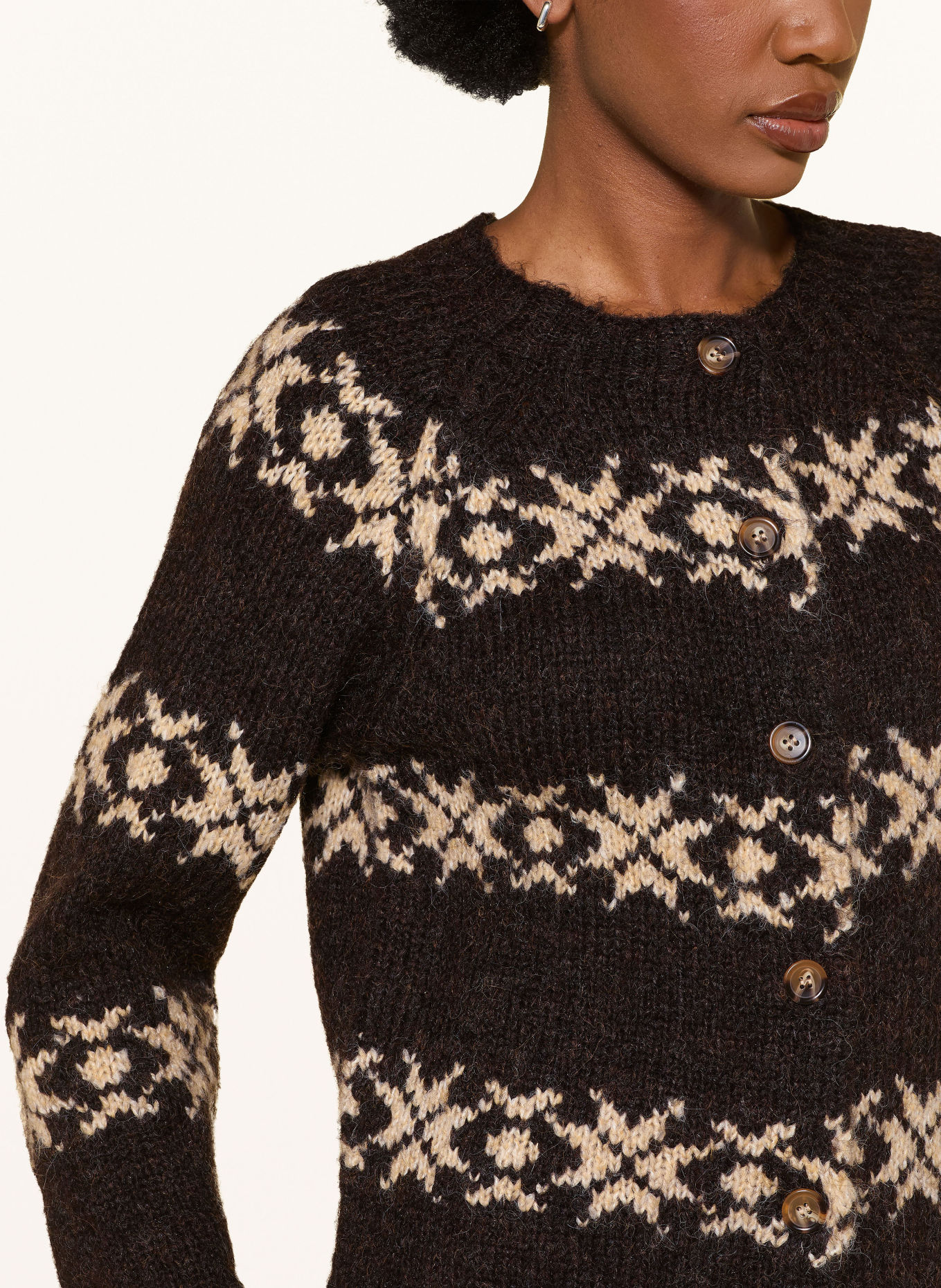 lollys laundry PADOVALL Cardigan: DARK BROWN / BEIGE