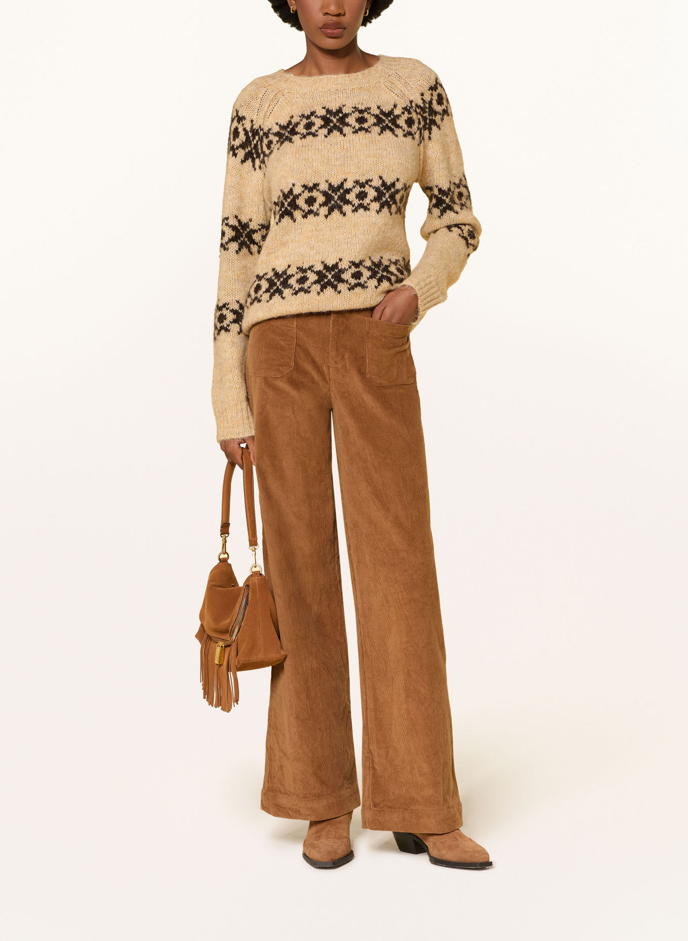 lollys laundry LATTIELL Sweater: BEIGE / DARK BROWN