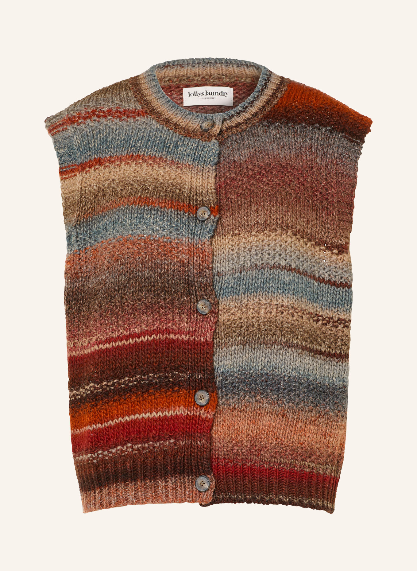 lollys laundry NYNNELL Knit Vest: DARK ORANGE / BEIGE / BLUE GRAY