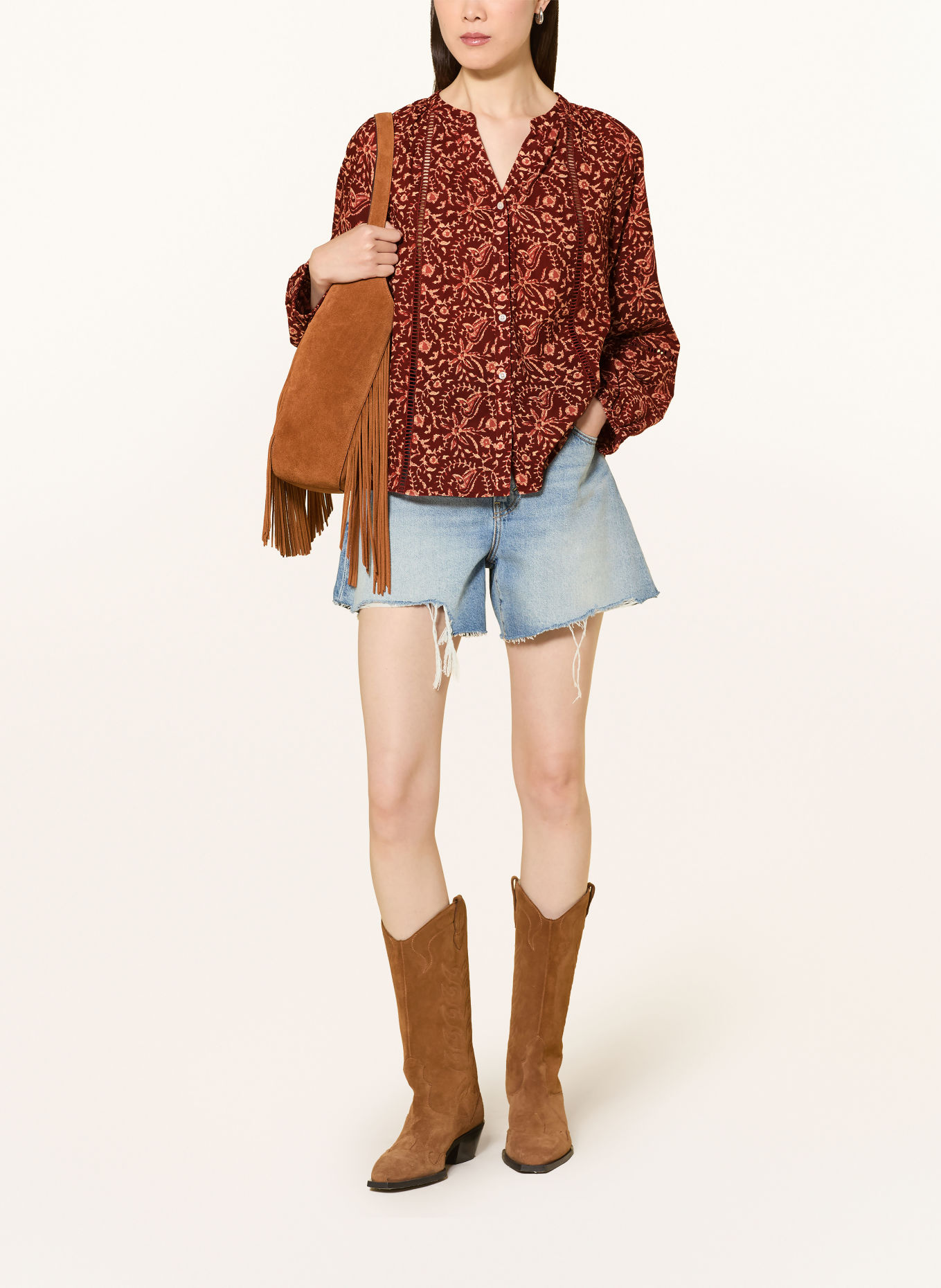 lollys laundry Bluse VEROLL: DUNKELROT / BEIGE