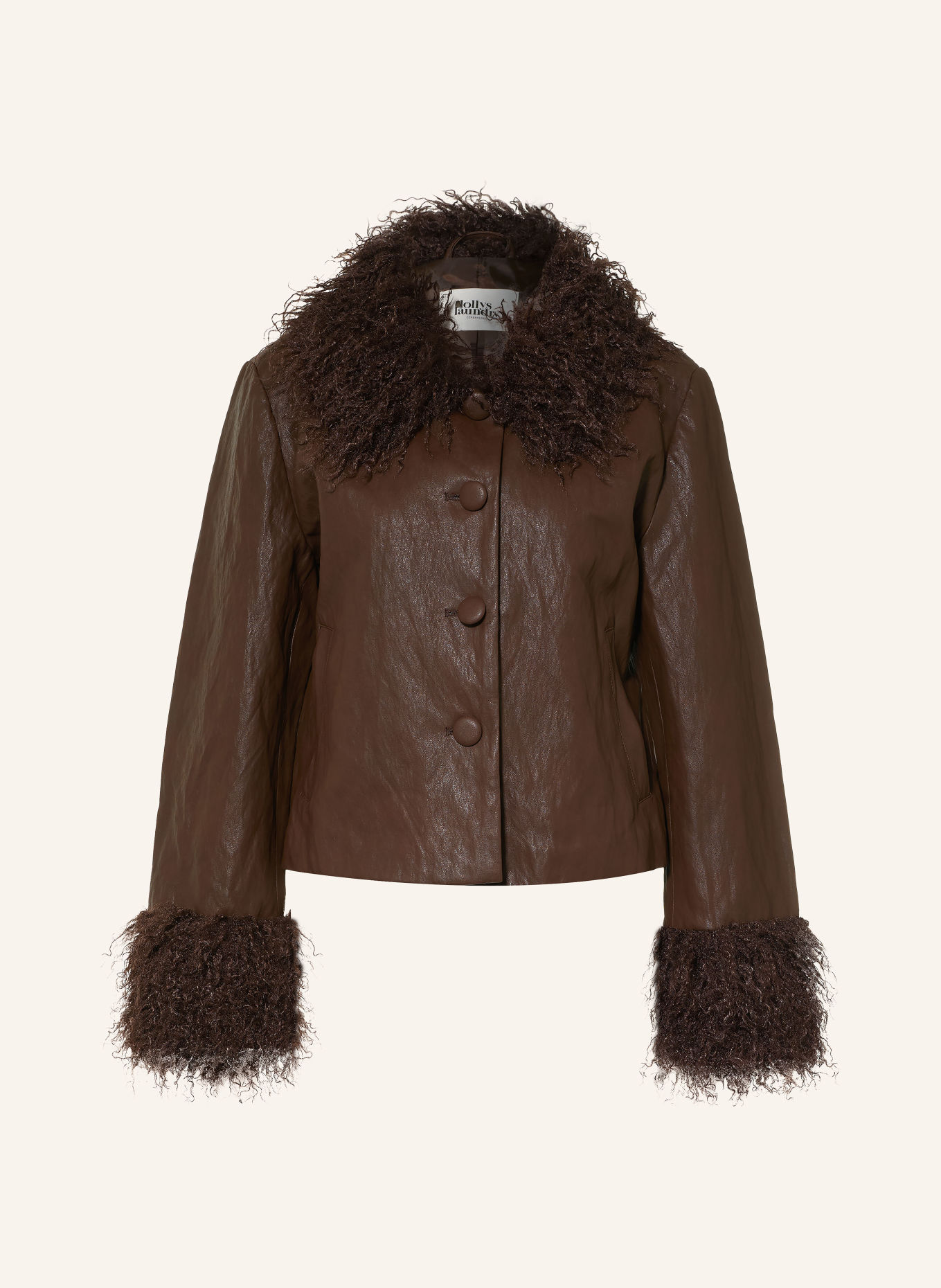 lollys laundry TRACYLL Jacket in Leather-Look with Faux Fur: BROWN