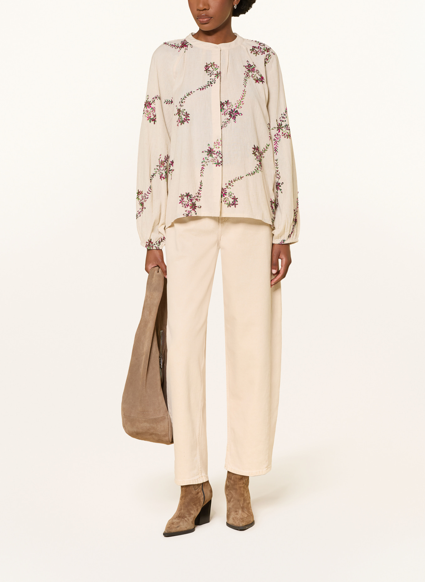 lollys laundry Blouse: BEIGE / DONKERROOD / GROEN