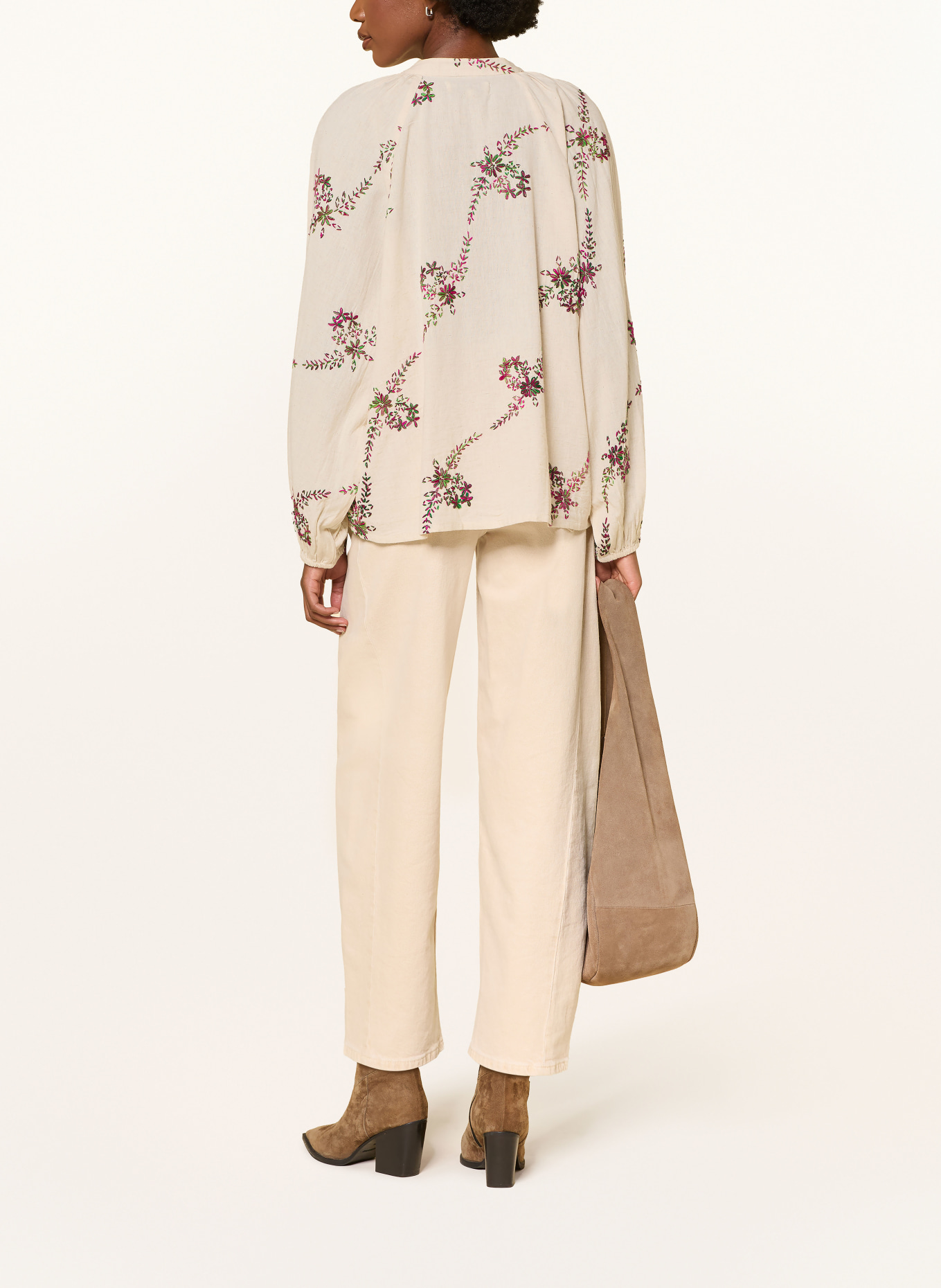 lollys laundry Blouse: BEIGE / DONKERROOD / GROEN