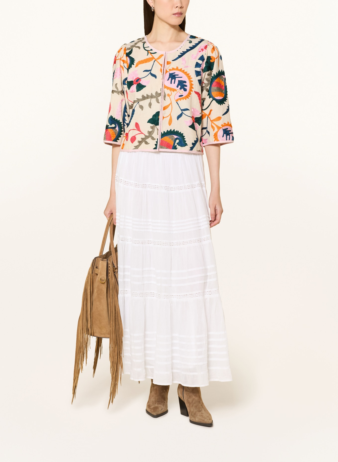 lollys laundry TRINELL-blazer met 3/4-mouwen: ORANJE / ROSE CLAIR / DONKERGROEN