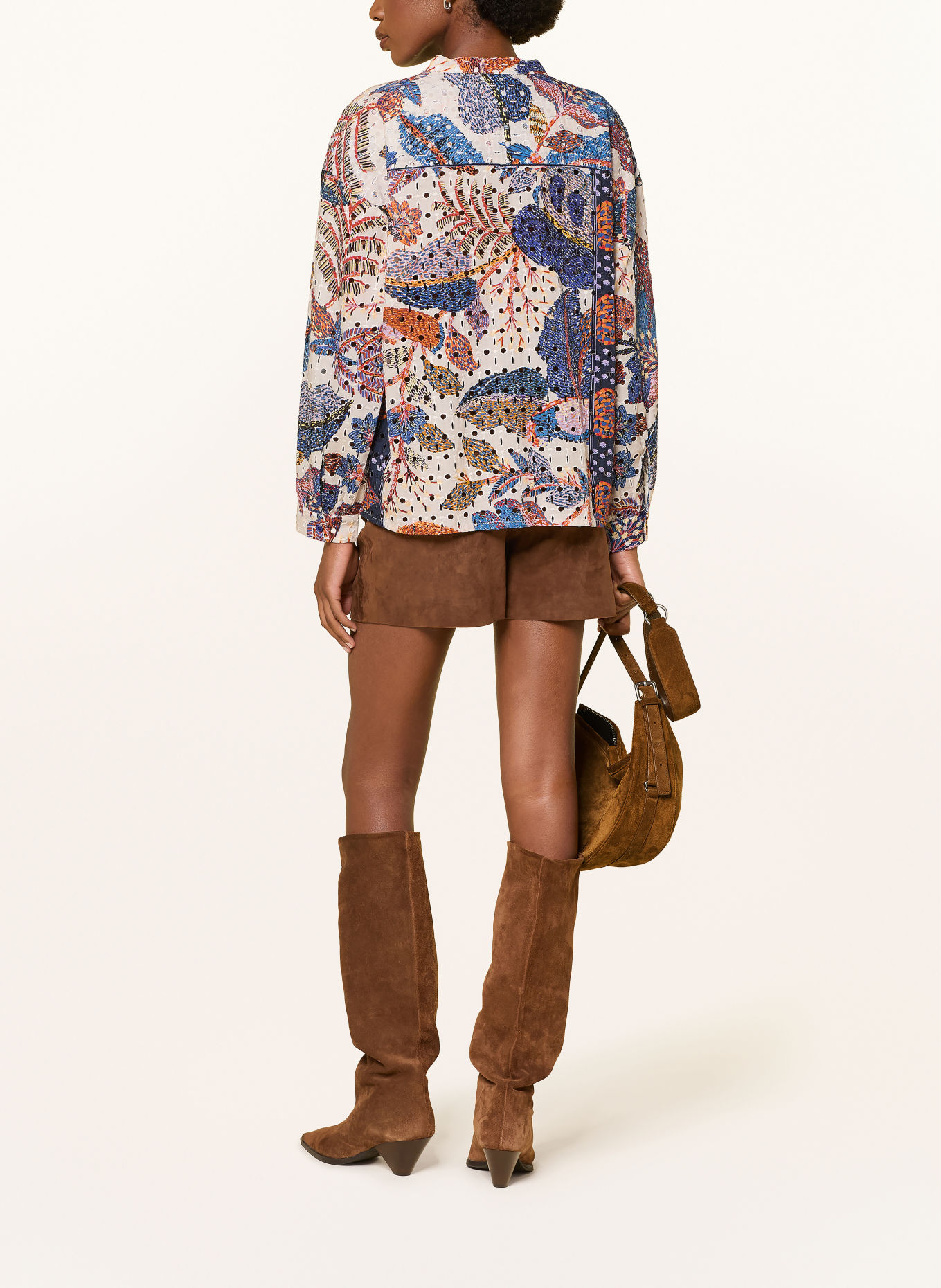 lollys laundry Bluse SCOTTIELL aus Lochspitze: BLAU / BEIGE / ORANGE