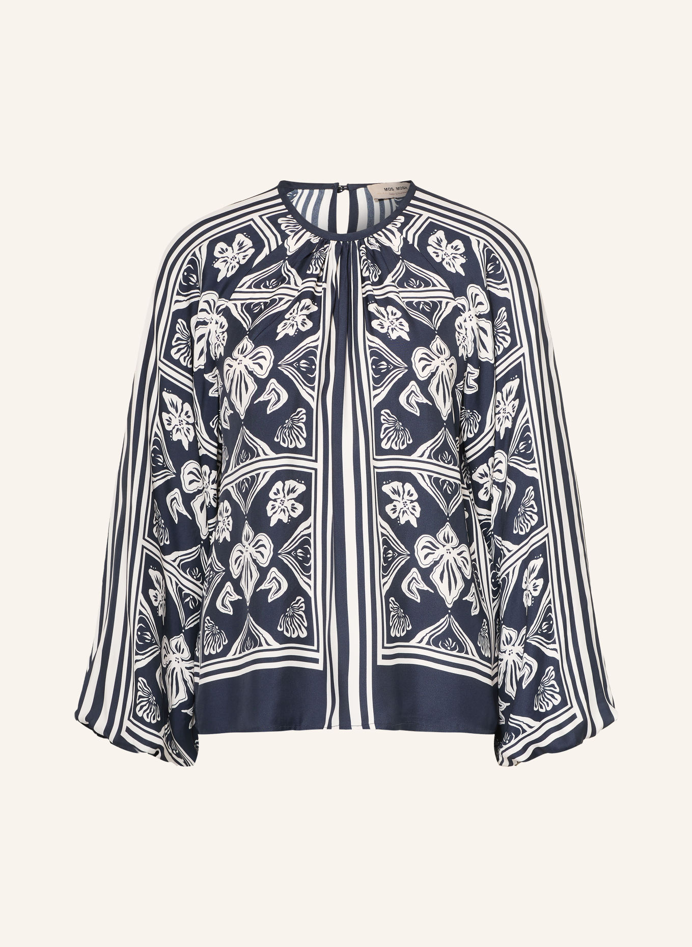 MOS MOSH Blusenshirt MMMILKEY aus Satin: DUNKELBLAU / WEISS
