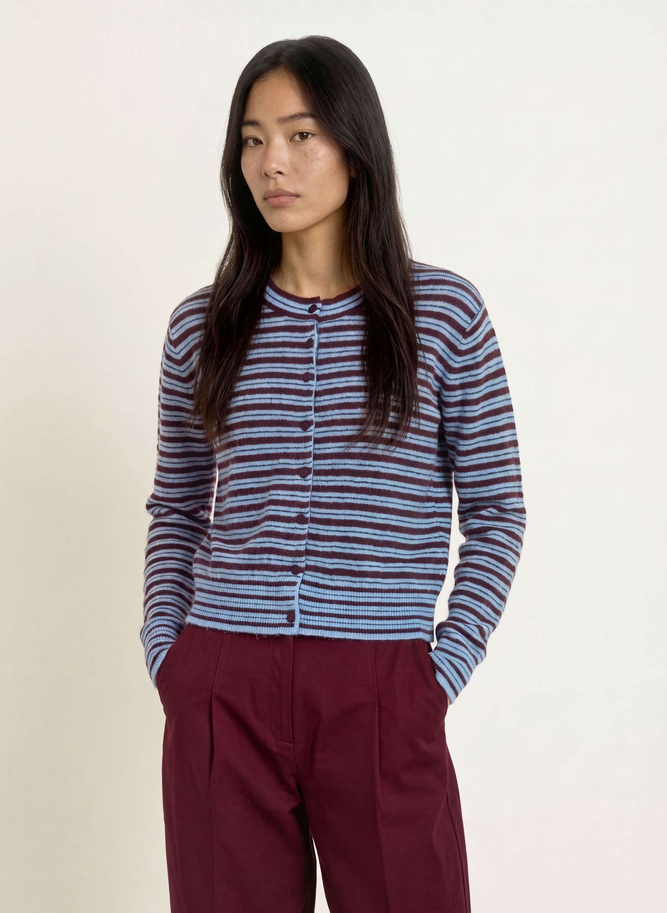 MOS MOSH Strickjacke MMMILVI: HELLBLAU / DUNKELROT / DUNKELBLAU