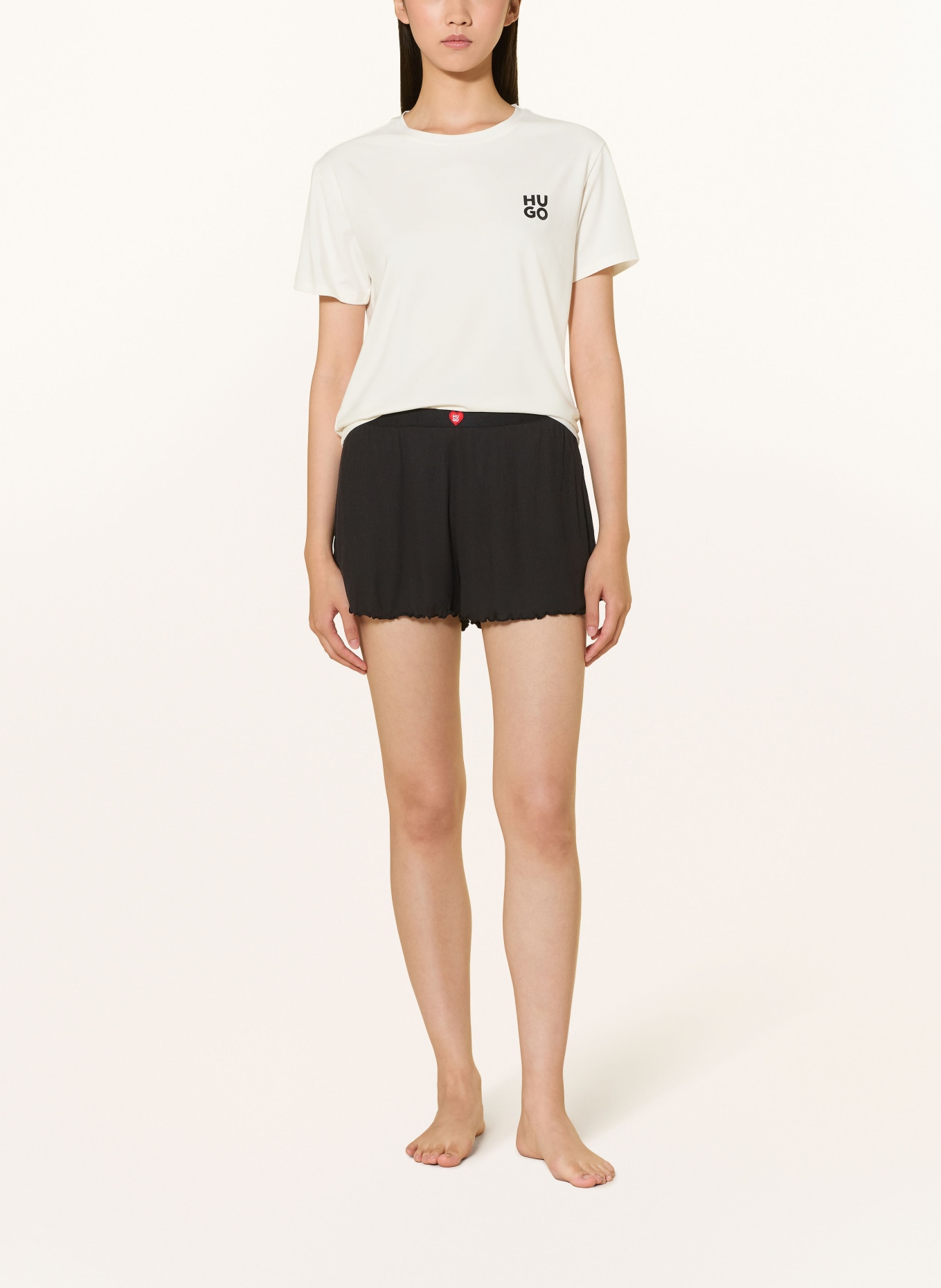 HUGO HUGO HEARTS Lounge shorts: BLACK / RED