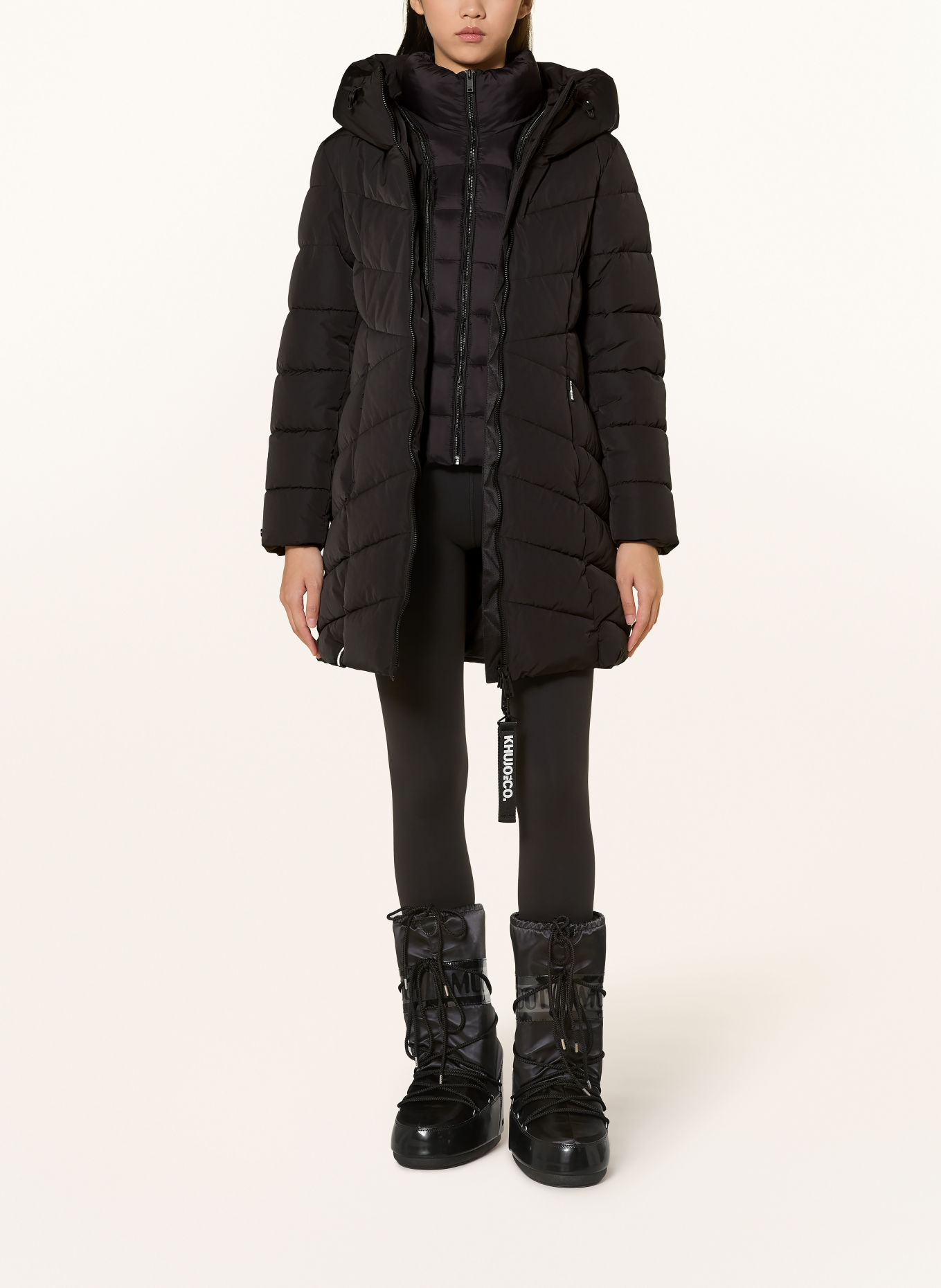 khujo KIERA Quilted Coat with Removable Trim: BLACK