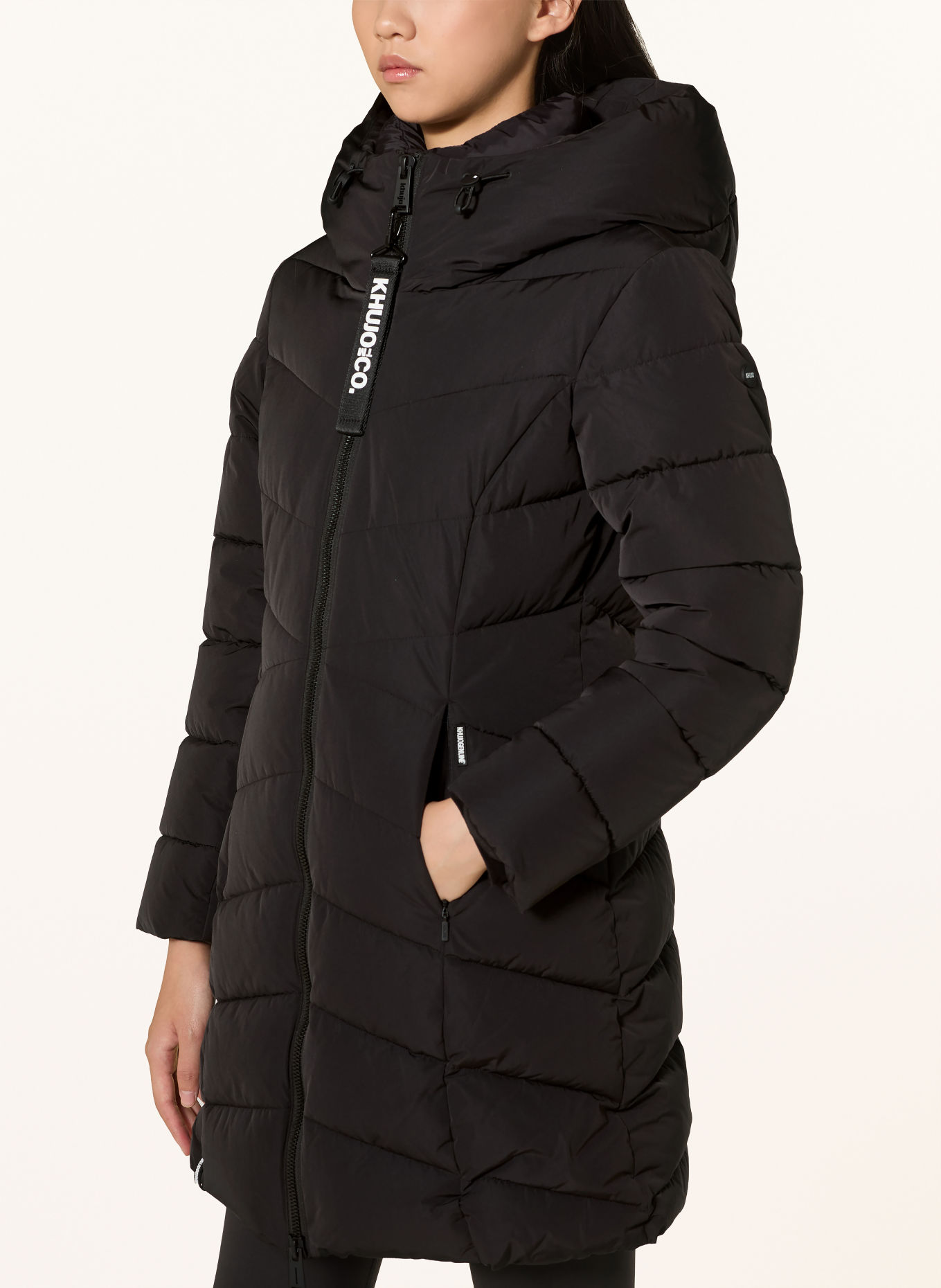 khujo KIERA Quilted Coat with Removable Trim: BLACK