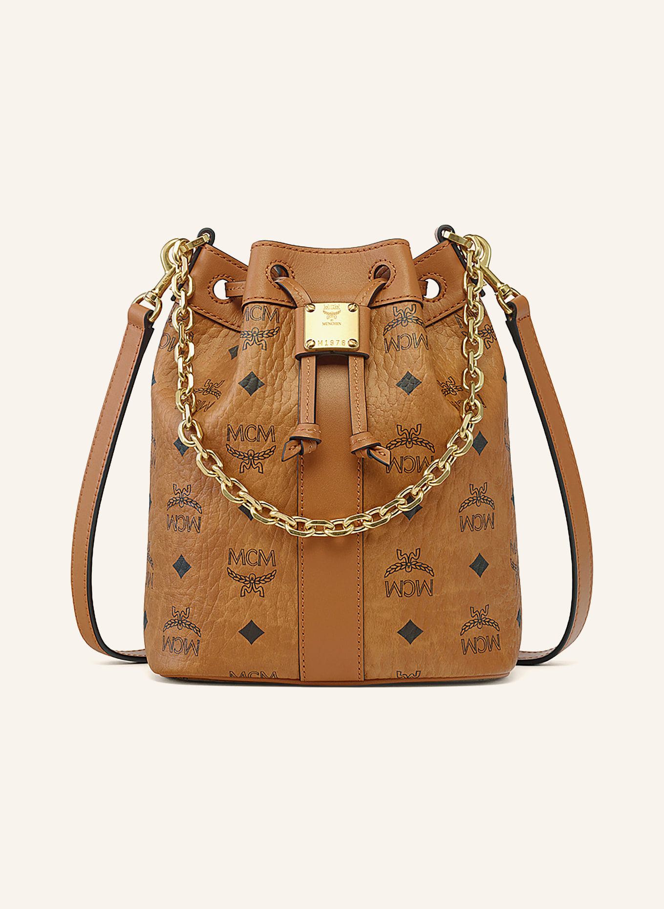 MCM DESSAU VISETOS Bucket bag: COGNAC / GOLD / BLACK