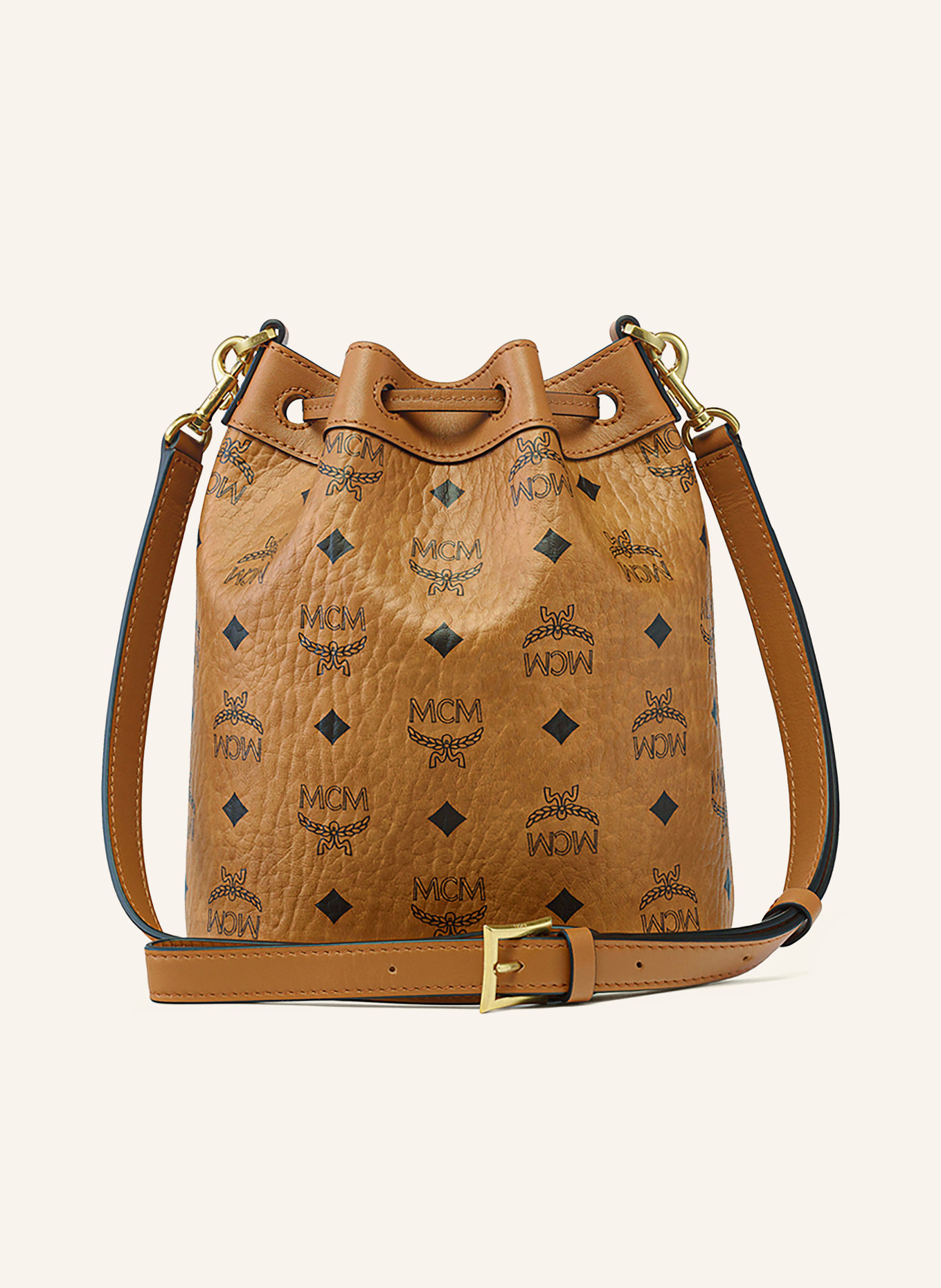 MCM DESSAU VISETOS Bucket bag: COGNAC / GOLD / BLACK