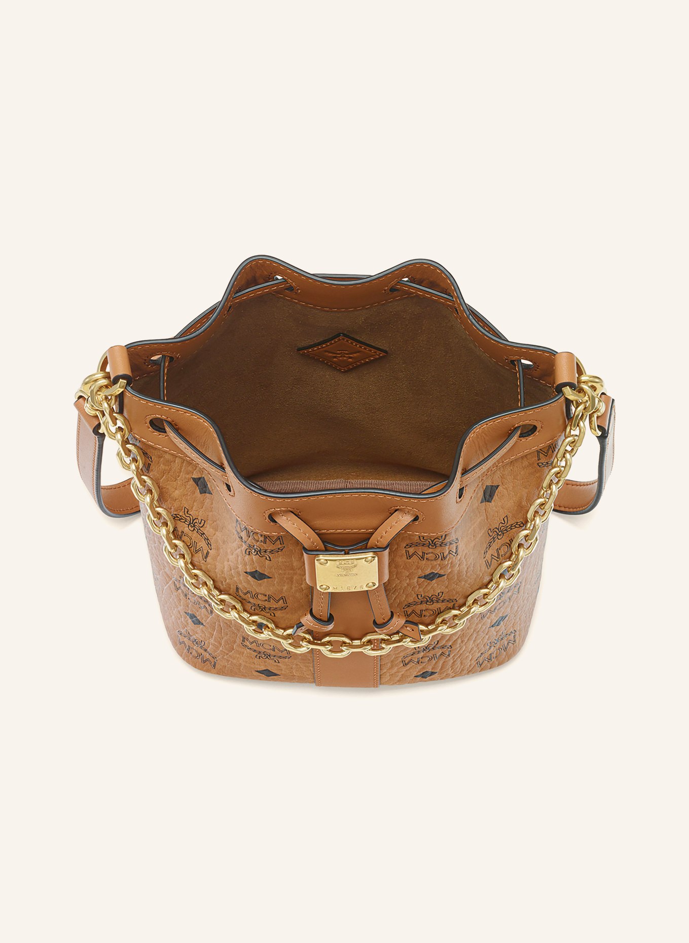 MCM DESSAU VISETOS Bucket bag: COGNAC / GOLD / BLACK