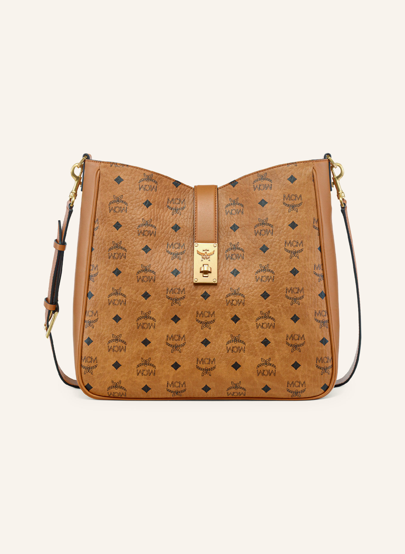 MCM TRACY VISETOS LARGE Crossbody Bag: COGNAC / GOLD / BLACK