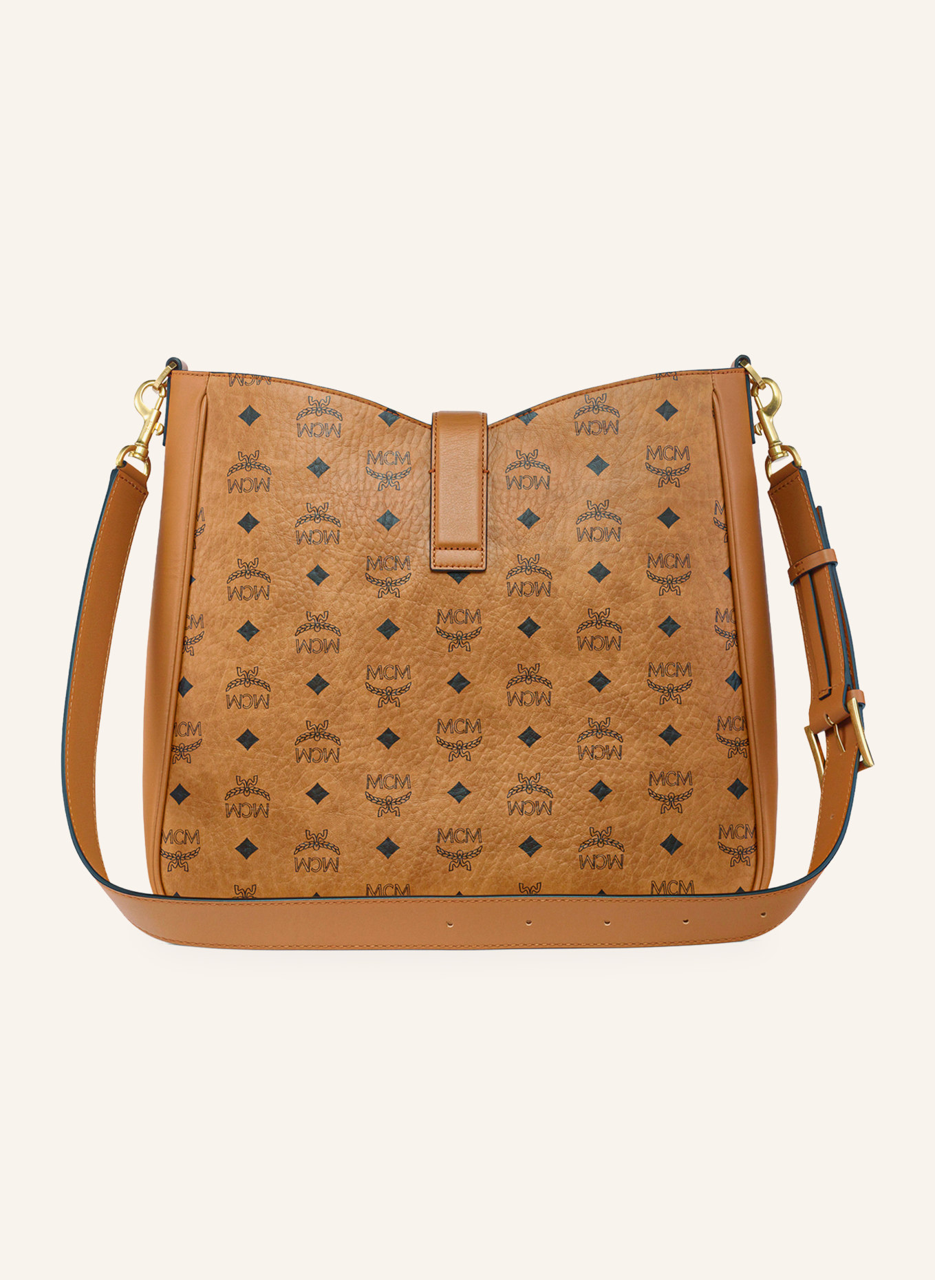 MCM TRACY VISETOS LARGE Crossbody Bag: COGNAC / GOLD / BLACK