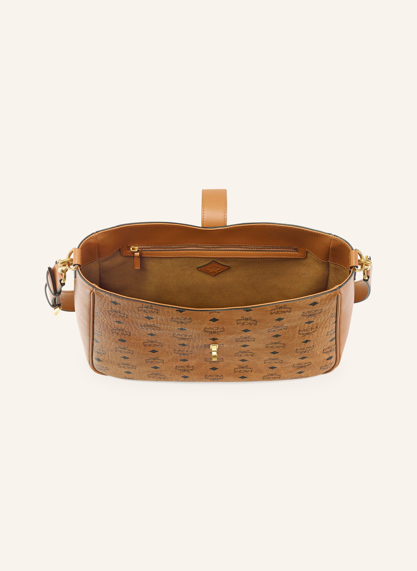 MCM TRACY VISETOS LARGE Crossbody Bag: COGNAC / GOLD / BLACK