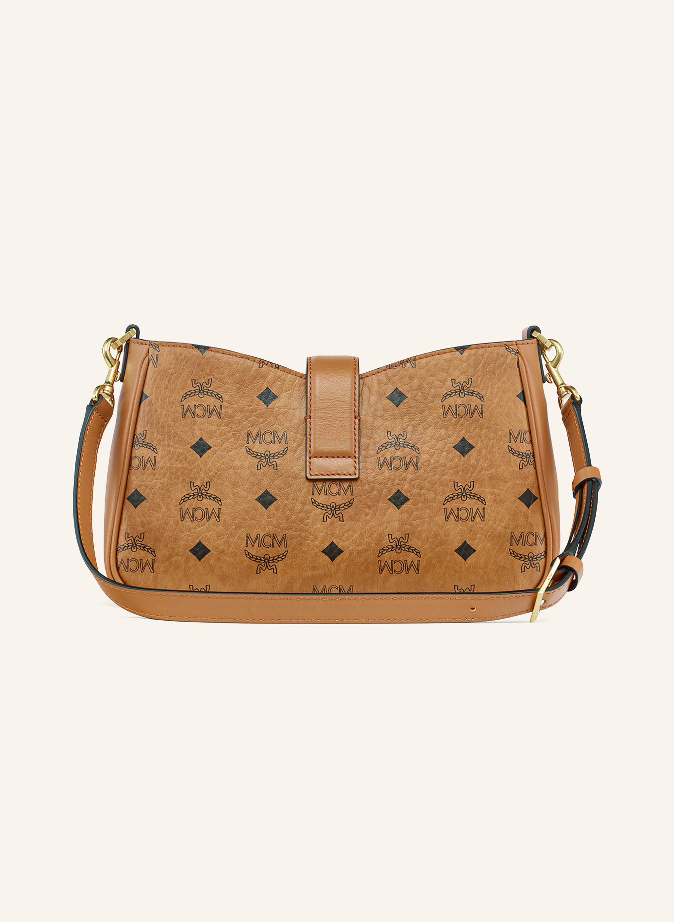 MCM TRACY VISETOS SMALL Crossbody Bag: COGNAC / GOLD / BLACK