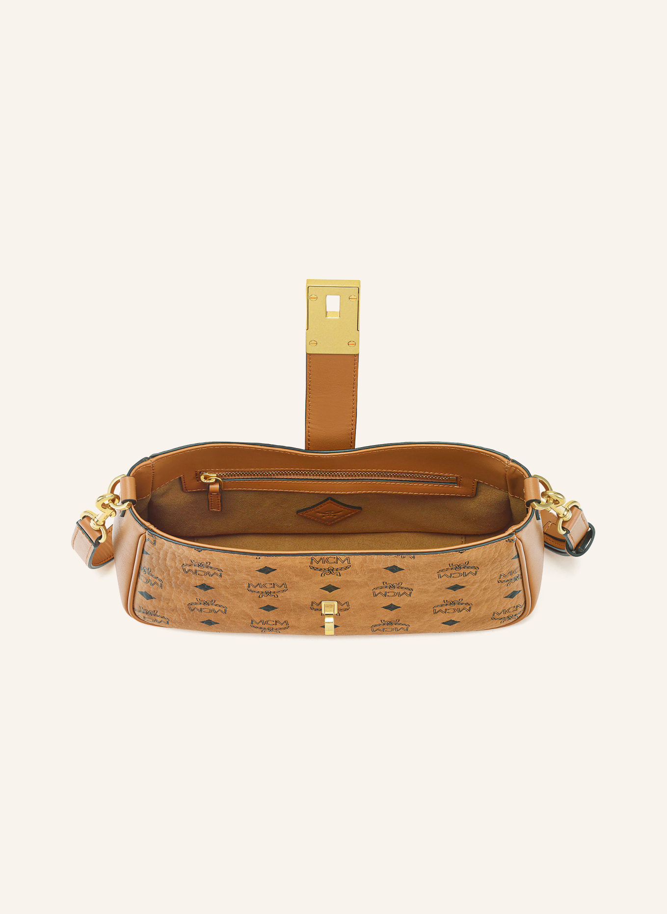 MCM TRACY VISETOS SMALL Crossbody Bag: COGNAC / GOLD / BLACK