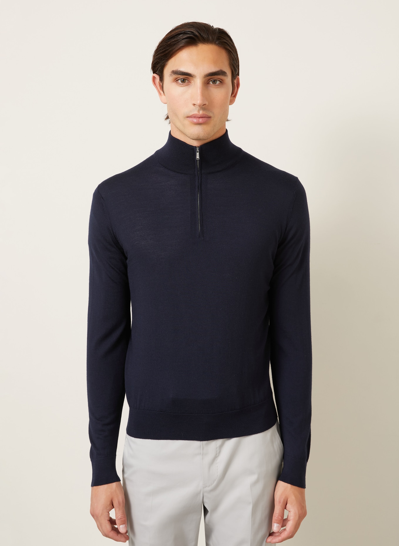 FIORONI Merino wool half-zip sweater: DARK BLUE