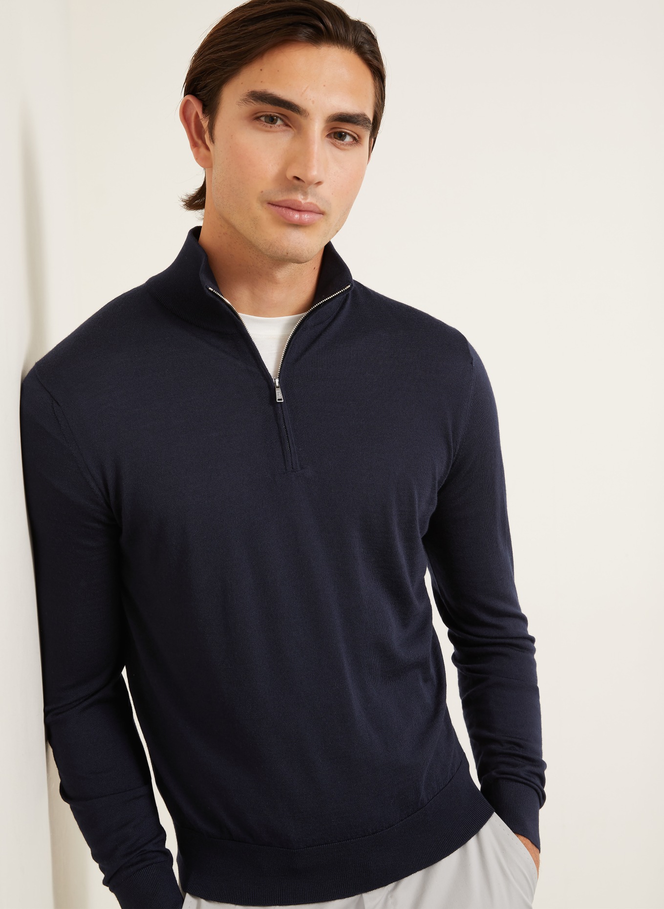 FIORONI Merino wool half-zip sweater: DARK BLUE