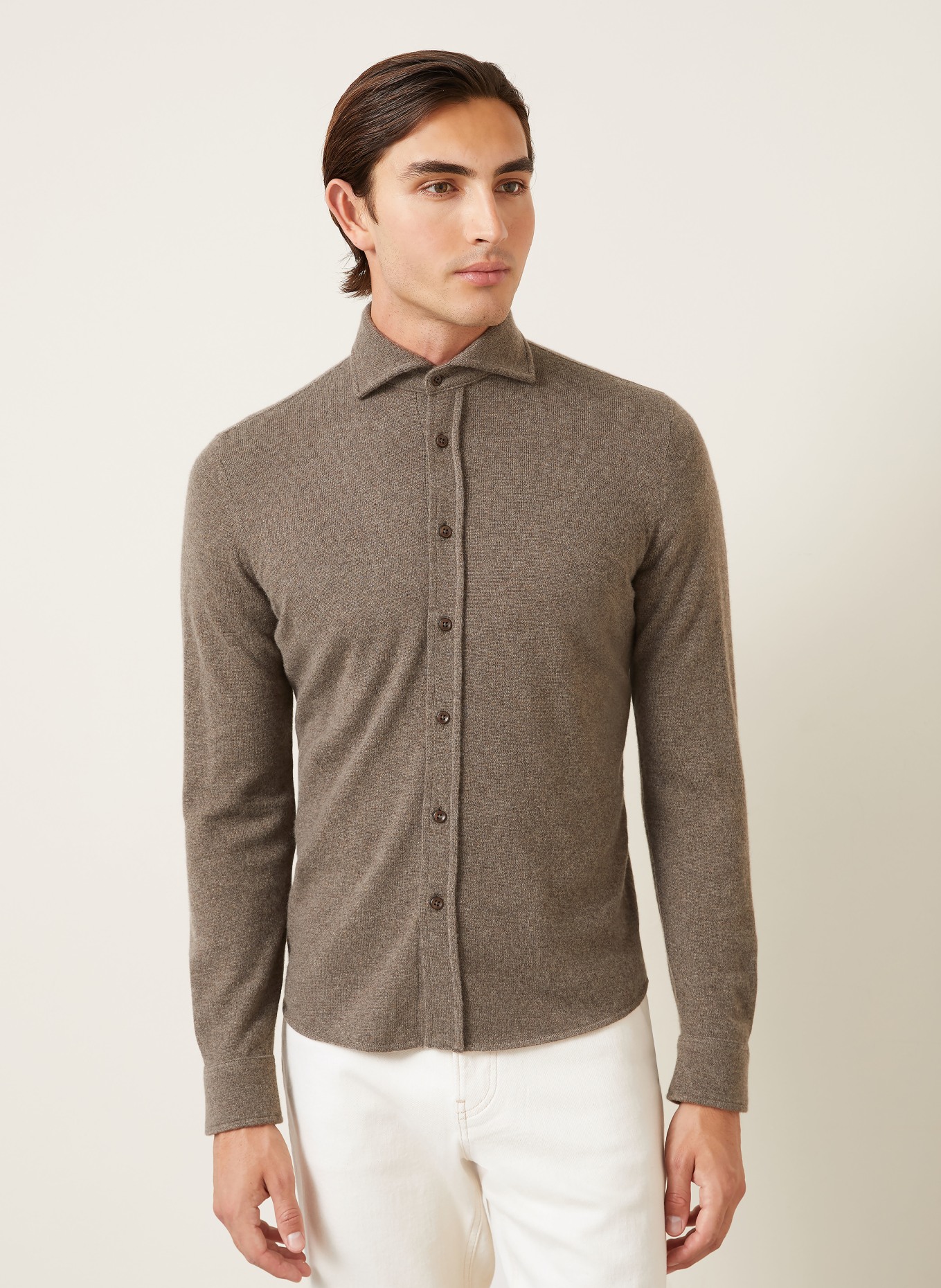 FIORONI Sweter z dzianiny z kaszmiru o kroju Comfort Fit: SZAROBRĄZOWY