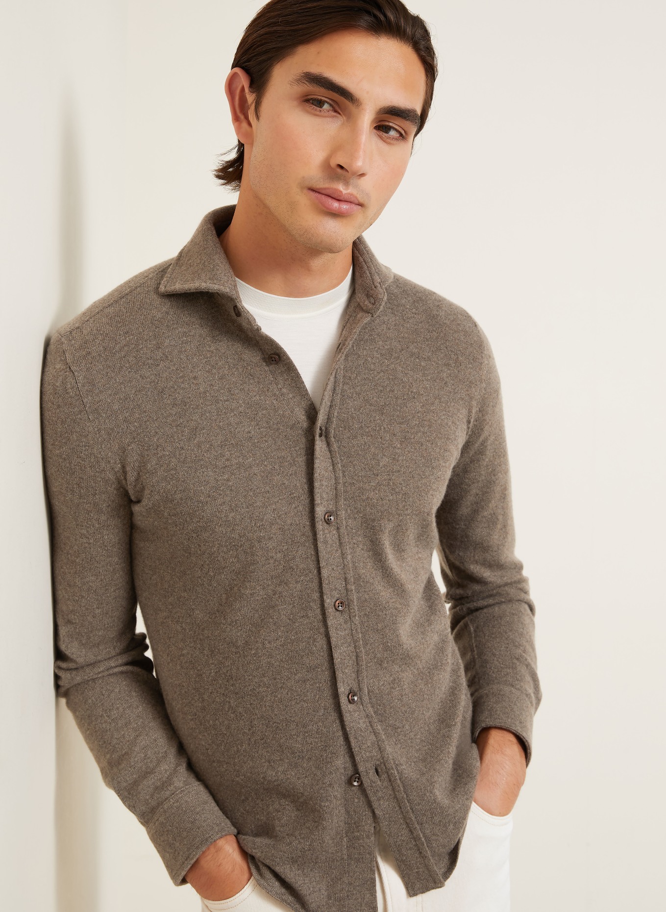 FIORONI Sweter z dzianiny z kaszmiru o kroju Comfort Fit: SZAROBRĄZOWY