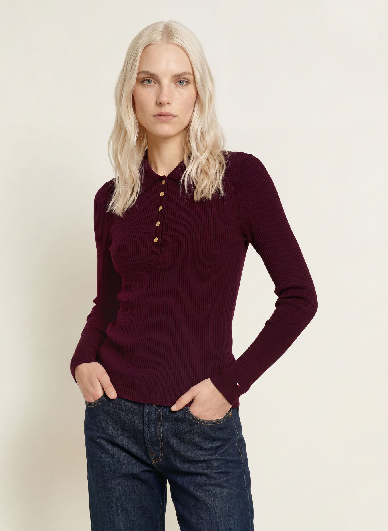 TOMMY HILFIGER Jersey-poloshirt: DONKERROOD