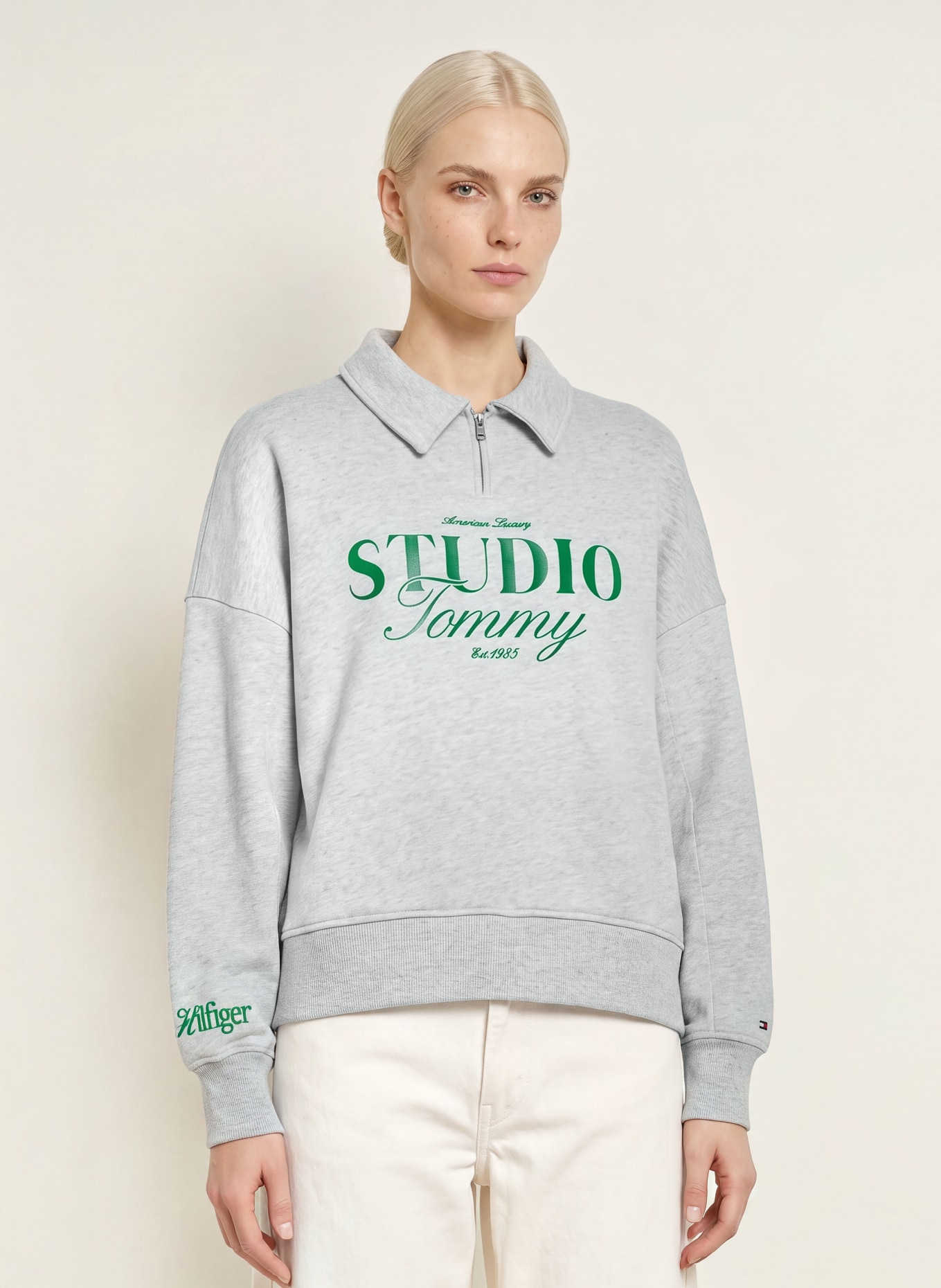 TOMMY HILFIGER Sweat-Poloshirt: GRAU